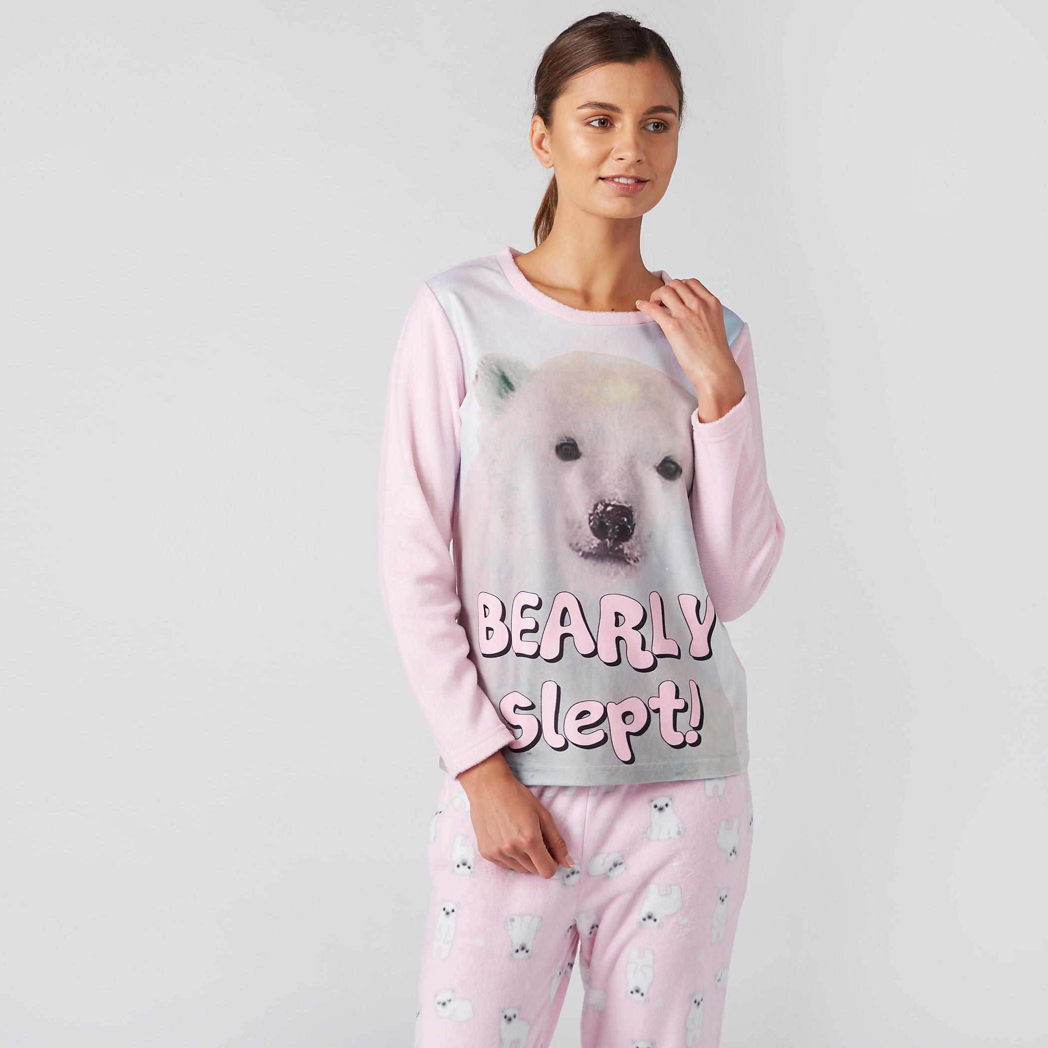 Printed T-Shirt with Round Neck and Pyjama Set-women-clothing-nightwear-pyjamas-longsets-image-3