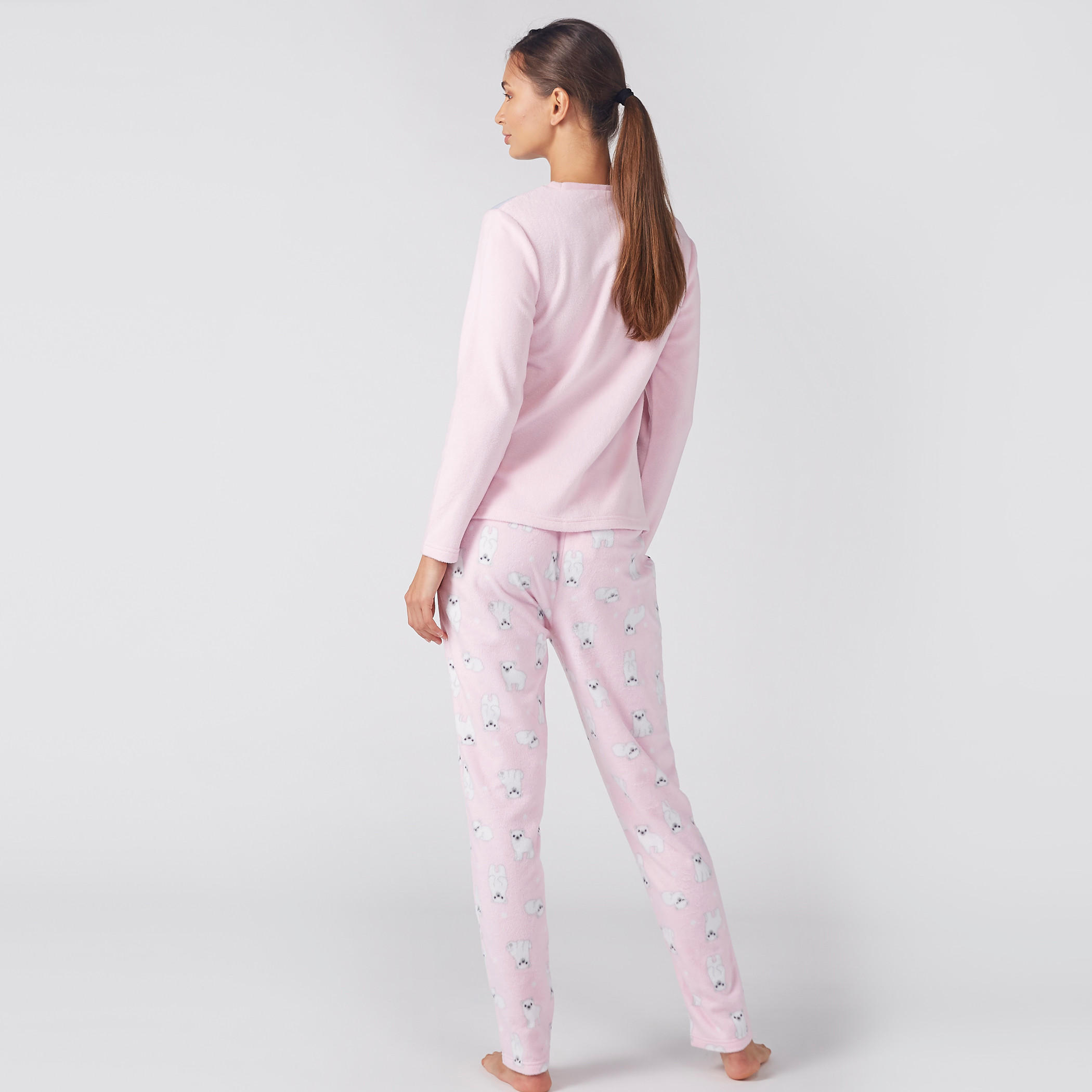Printed T-Shirt with Round Neck and Pyjama Set-women-clothing-nightwear-pyjamas-longsets-image-4