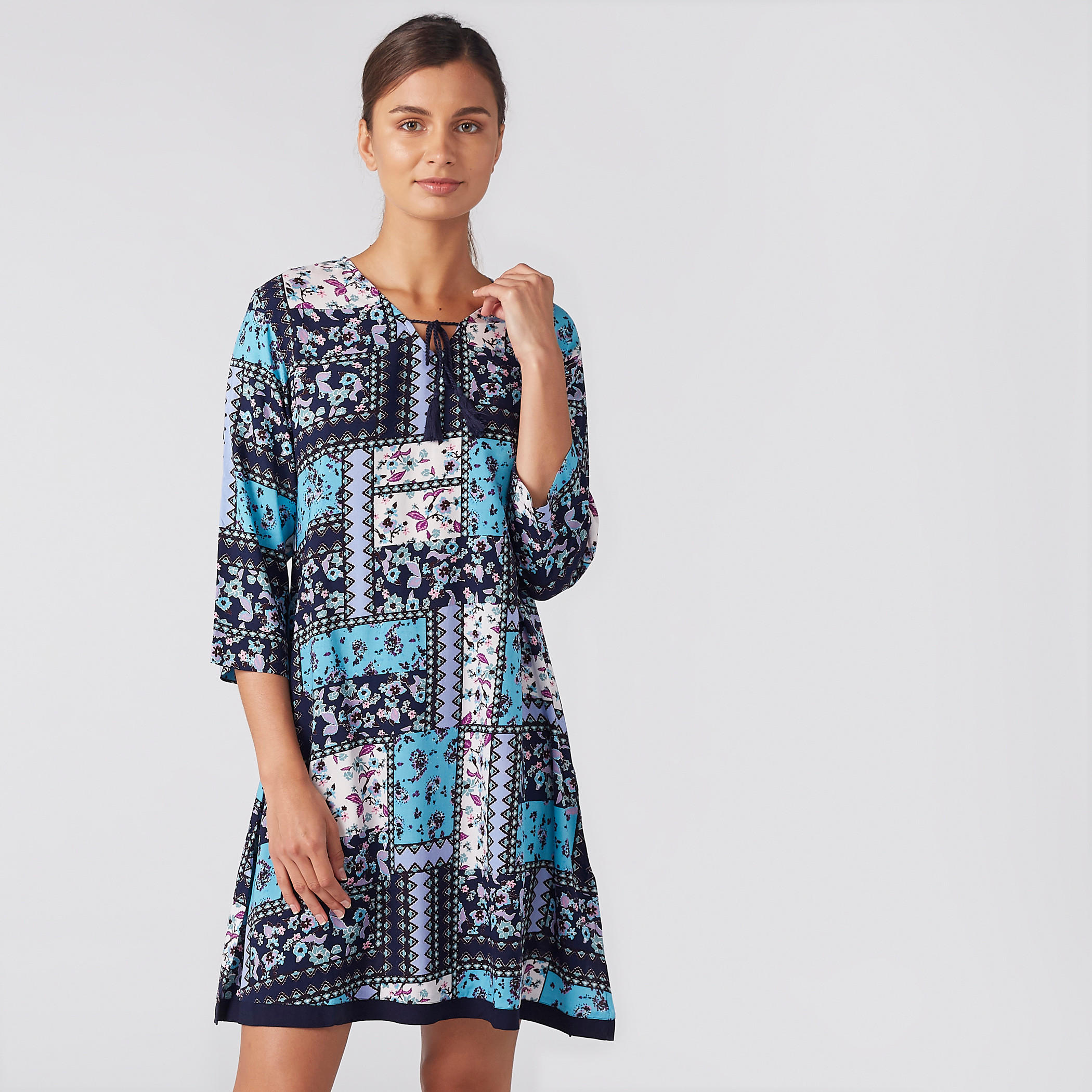 Sleep Dress with Tie Up Neck and 3/4 Sleeves - Set of 2-women-clothing-nightwear-nighties-image-1