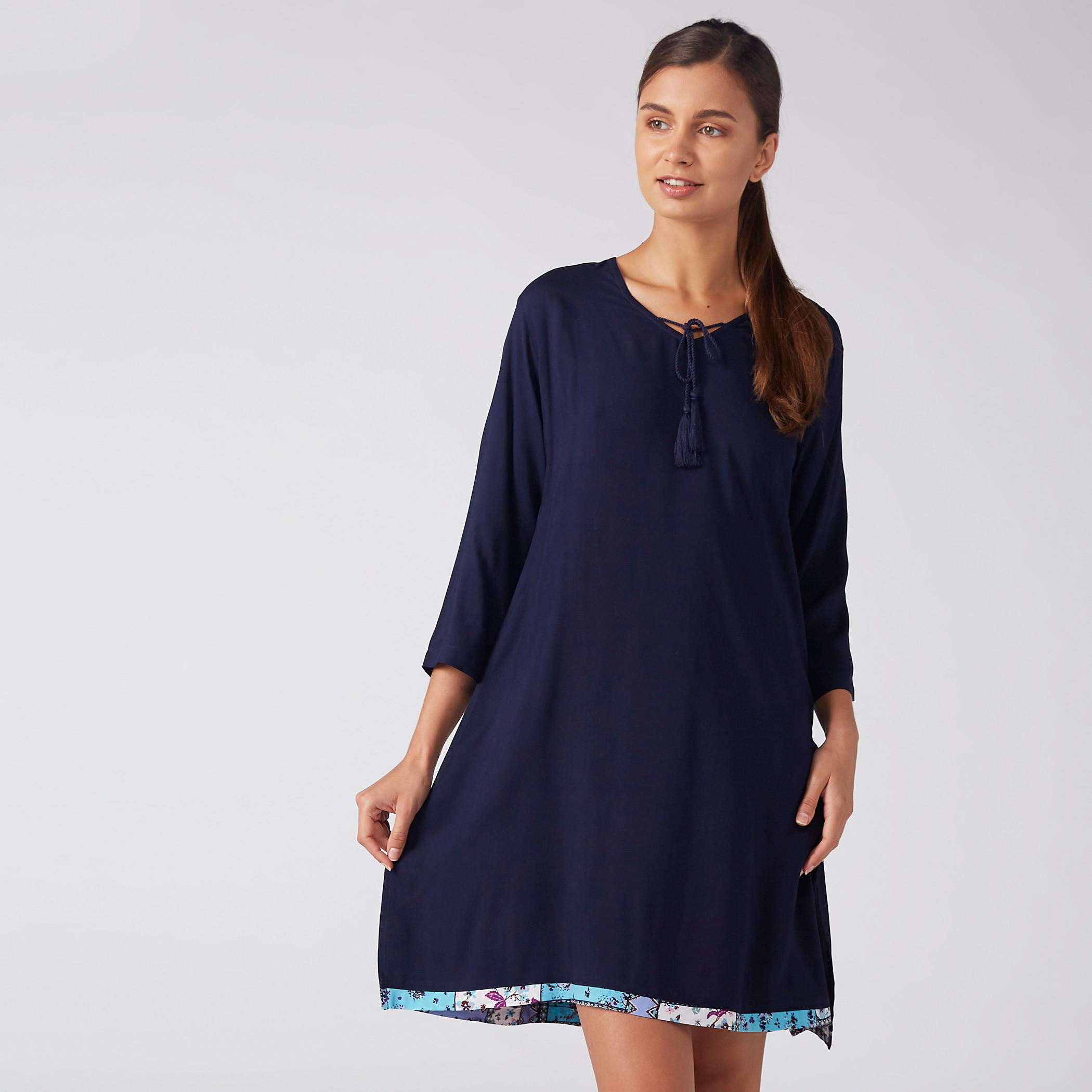 Sleep Dress with Tie Up Neck and 3/4 Sleeves - Set of 2-women-clothing-nightwear-nighties-image-2
