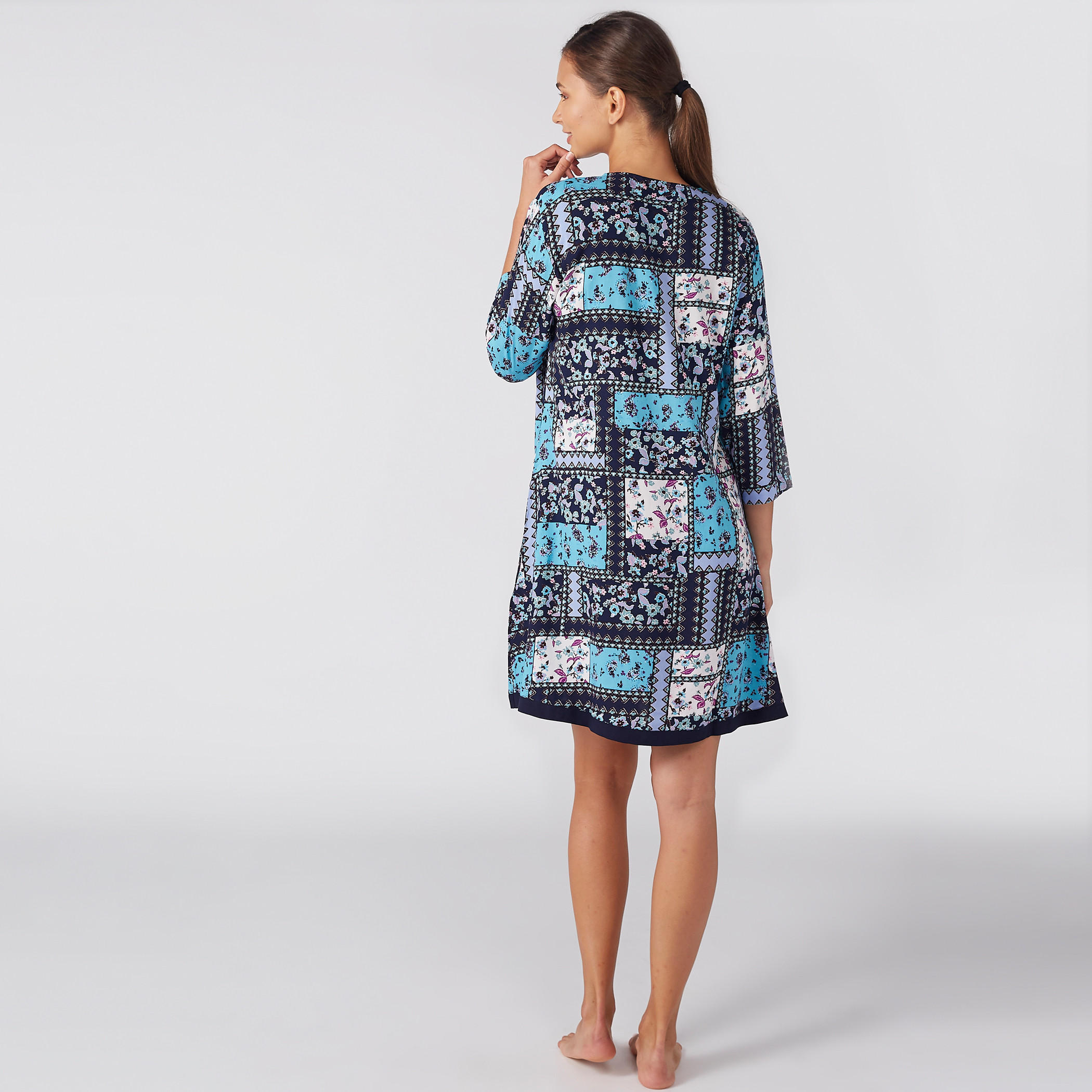 Sleep Dress with Tie Up Neck and 3/4 Sleeves - Set of 2-women-clothing-nightwear-nighties-image-3