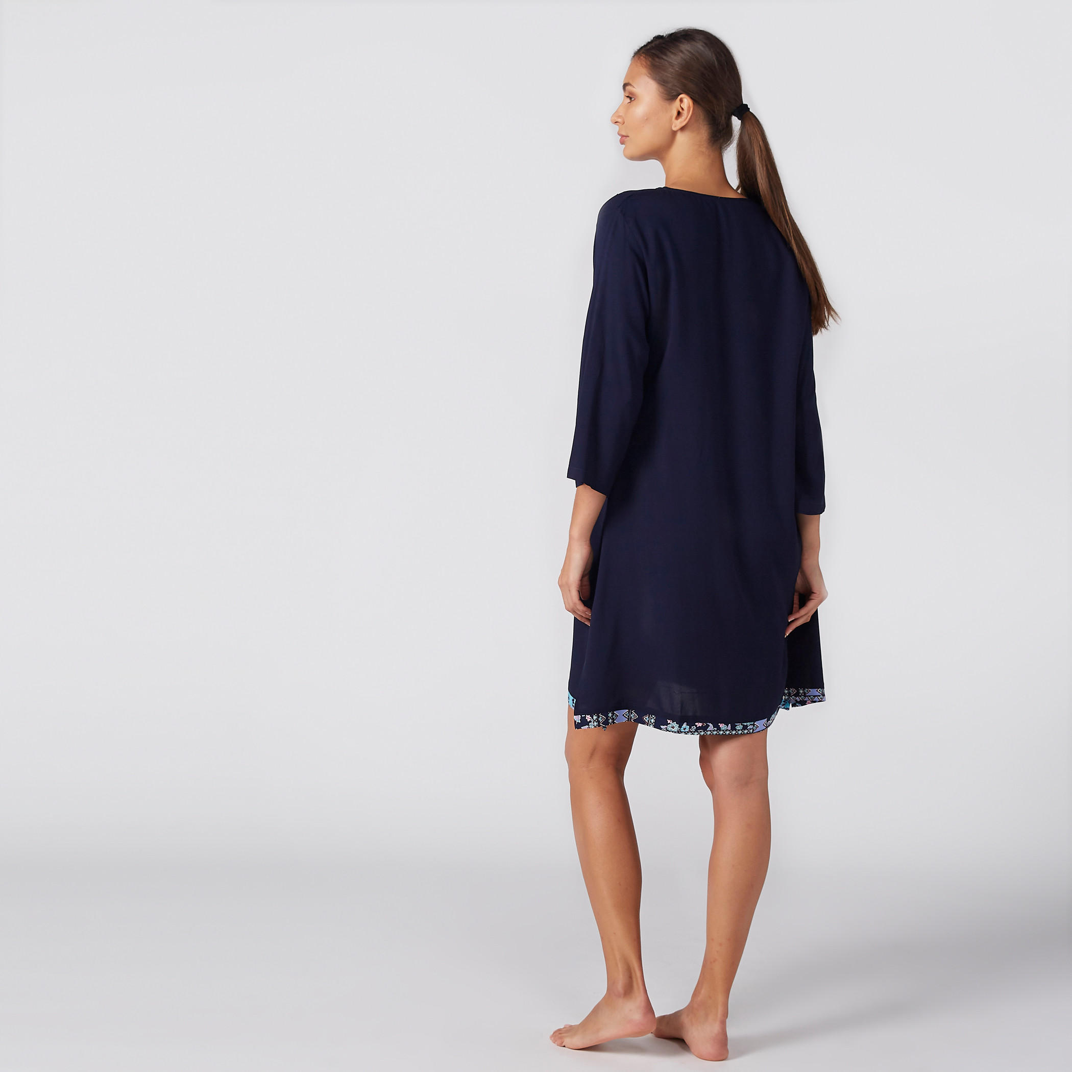 Sleep Dress with Tie Up Neck and 3/4 Sleeves - Set of 2-women-clothing-nightwear-nighties-image-4