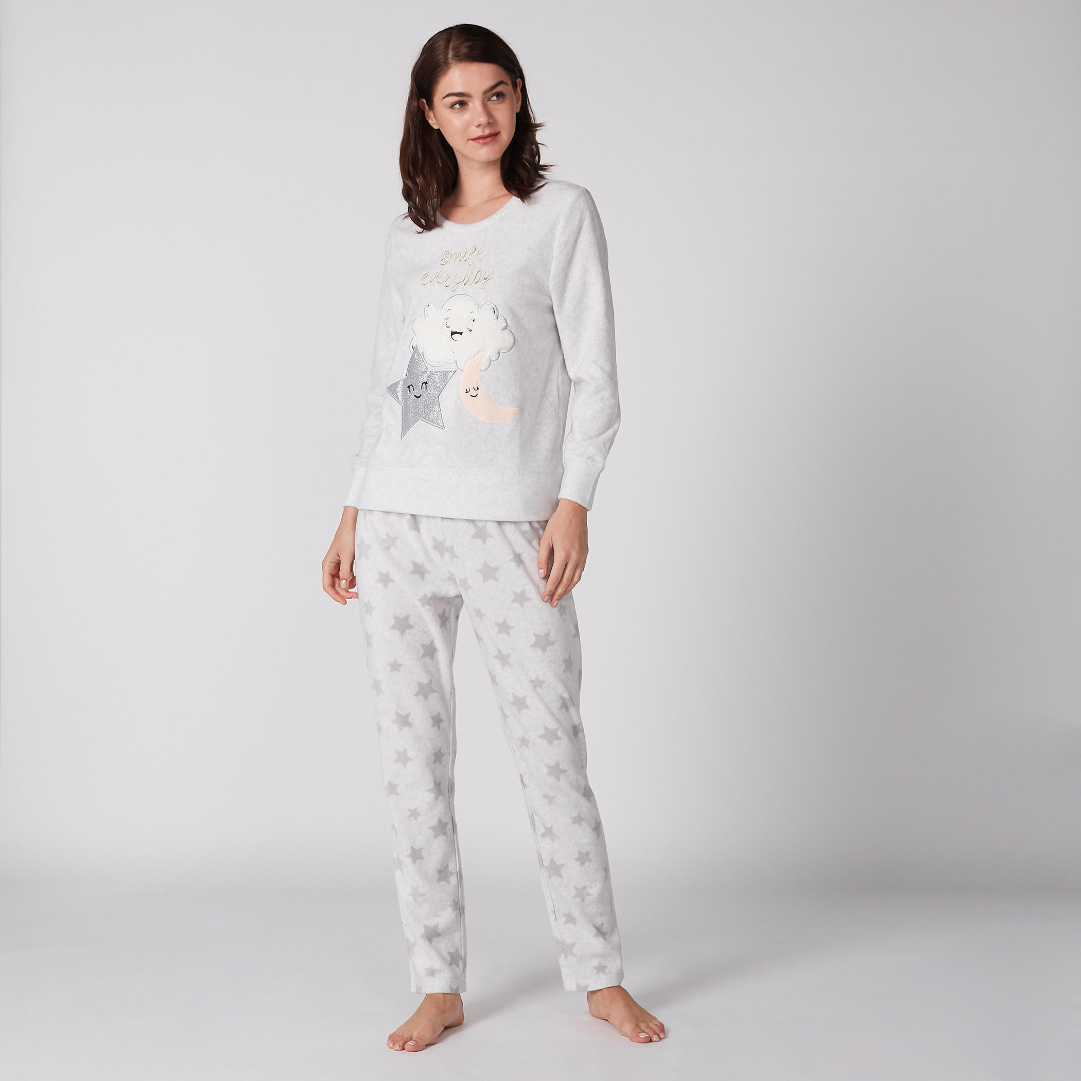 طقم بيجاما وتيشيرت بياقة مستديرة-women-clothing-nightwear-pyjamas-longsets-image-1