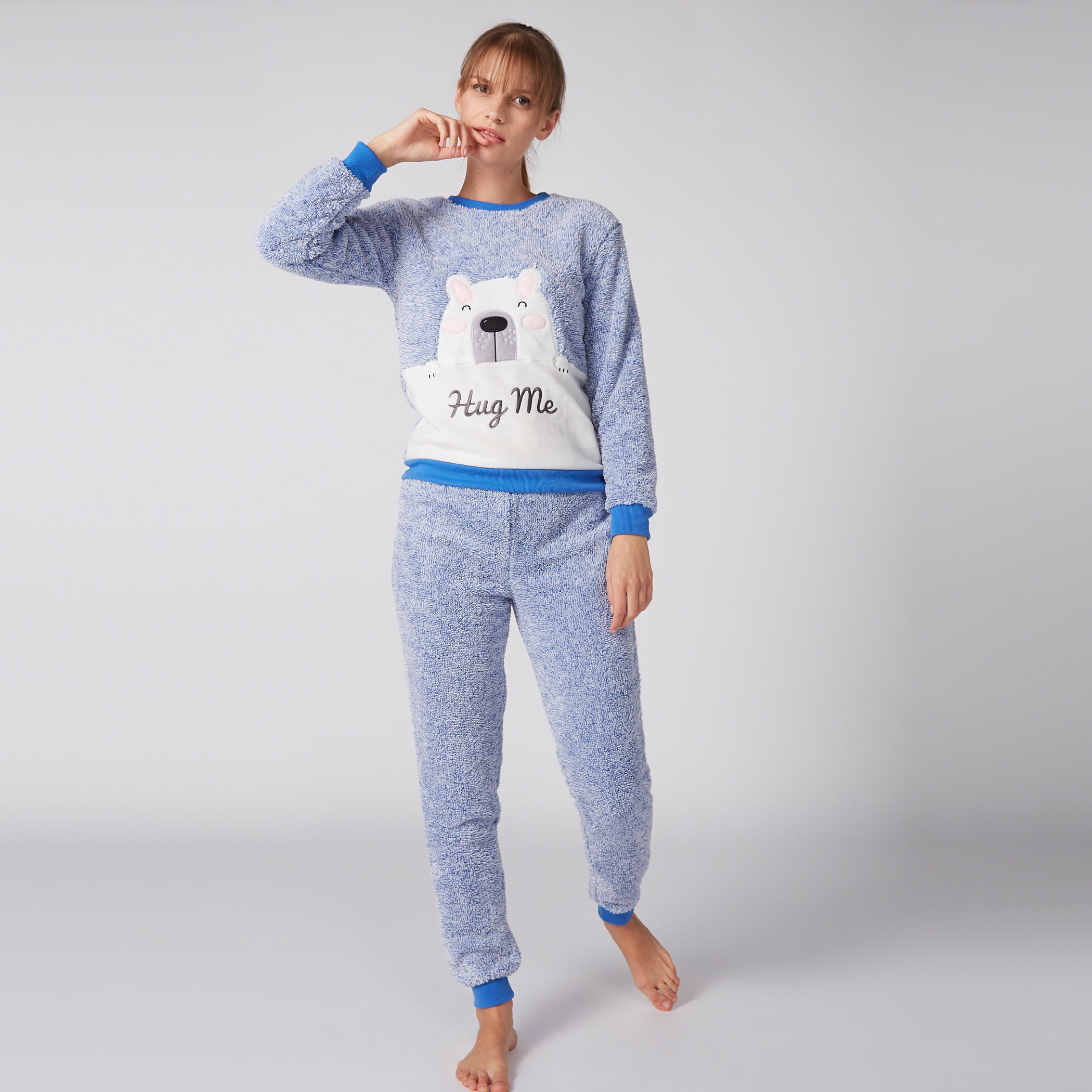 بنطال رياضي طويل مع سويت شيرت بياقة مستديرة-women-clothing-nightwear-pyjamas-longsets-image-2
