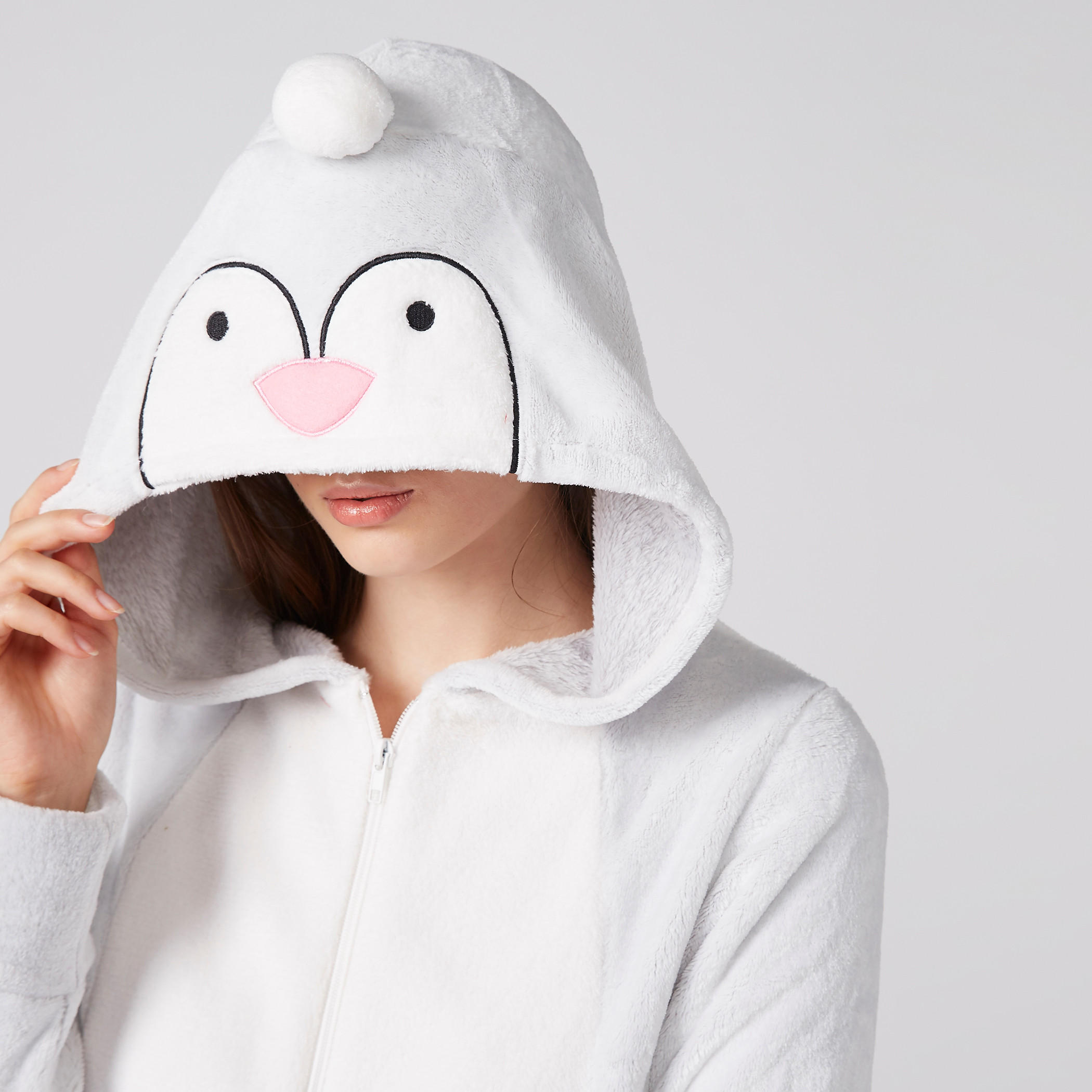 Textured Long Sleeves Jumpsuit with Zip Closure and Hood-women-clothing-nightwear-nighties-image-2