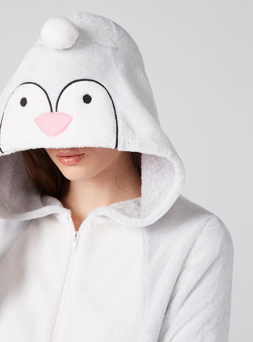 Textured Long Sleeves Jumpsuit with Zip Closure and Hood-women-clothing-nightwear-nighties-image-2
