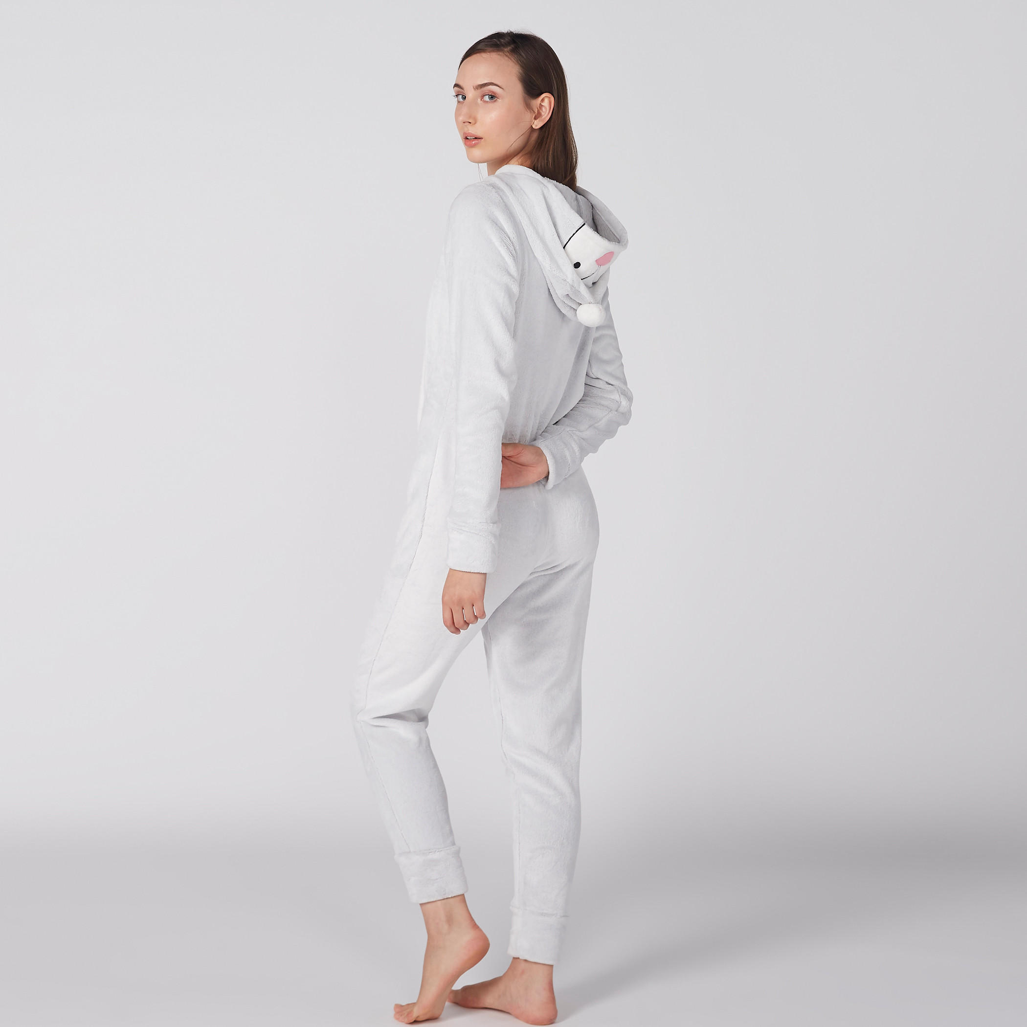 Textured Long Sleeves Jumpsuit with Zip Closure and Hood-women-clothing-nightwear-nighties-image-3