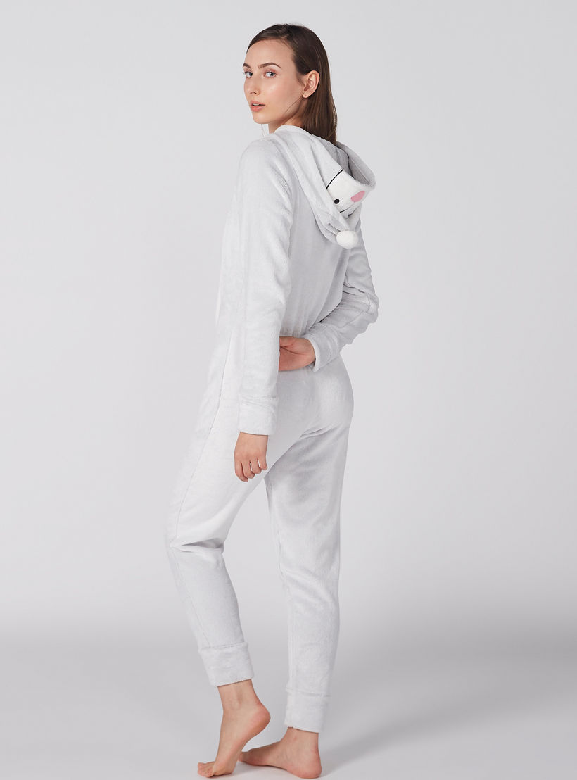 Textured Long Sleeves Jumpsuit with Zip Closure and Hood-women-clothing-nightwear-nighties-image-3