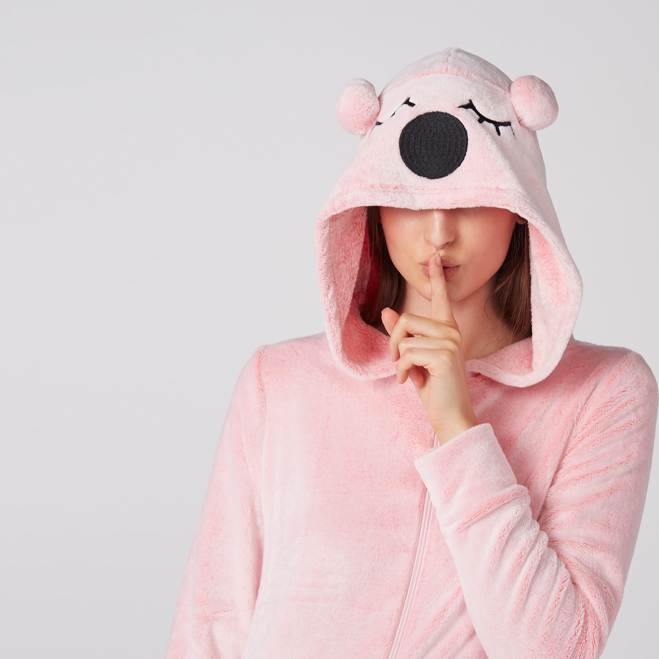 أفرول بارز الملمس بقبعة وأكمام طويلة وسحّاب إغلاق-women-clothing-nightwear-nighties-image-1