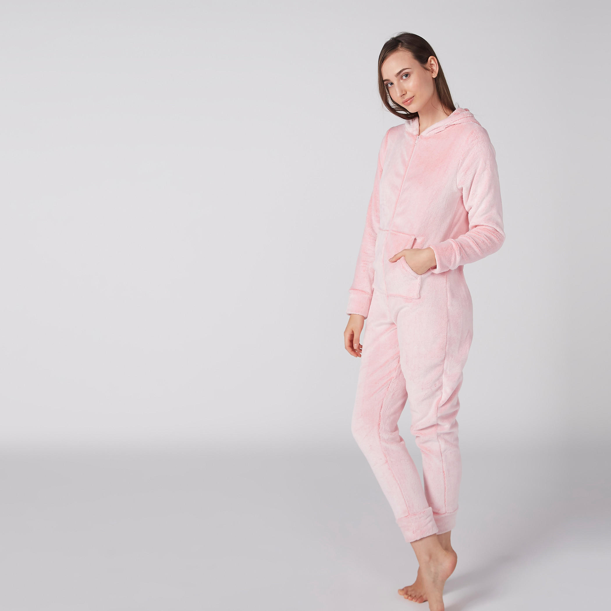 أفرول بارز الملمس بقبعة وأكمام طويلة وسحّاب إغلاق-women-clothing-nightwear-nighties-image-3