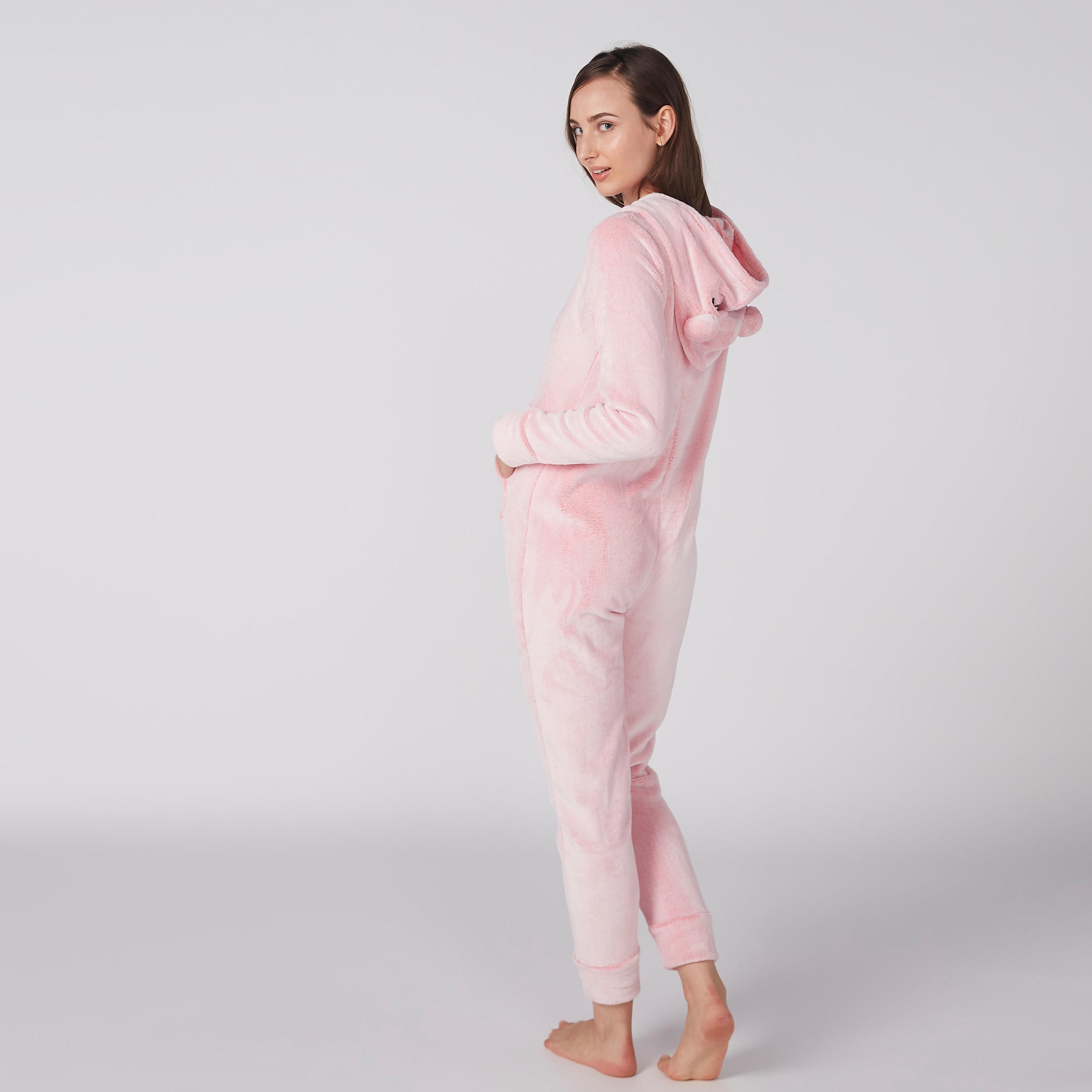 أفرول بارز الملمس بقبعة وأكمام طويلة وسحّاب إغلاق-women-clothing-nightwear-nighties-image-4
