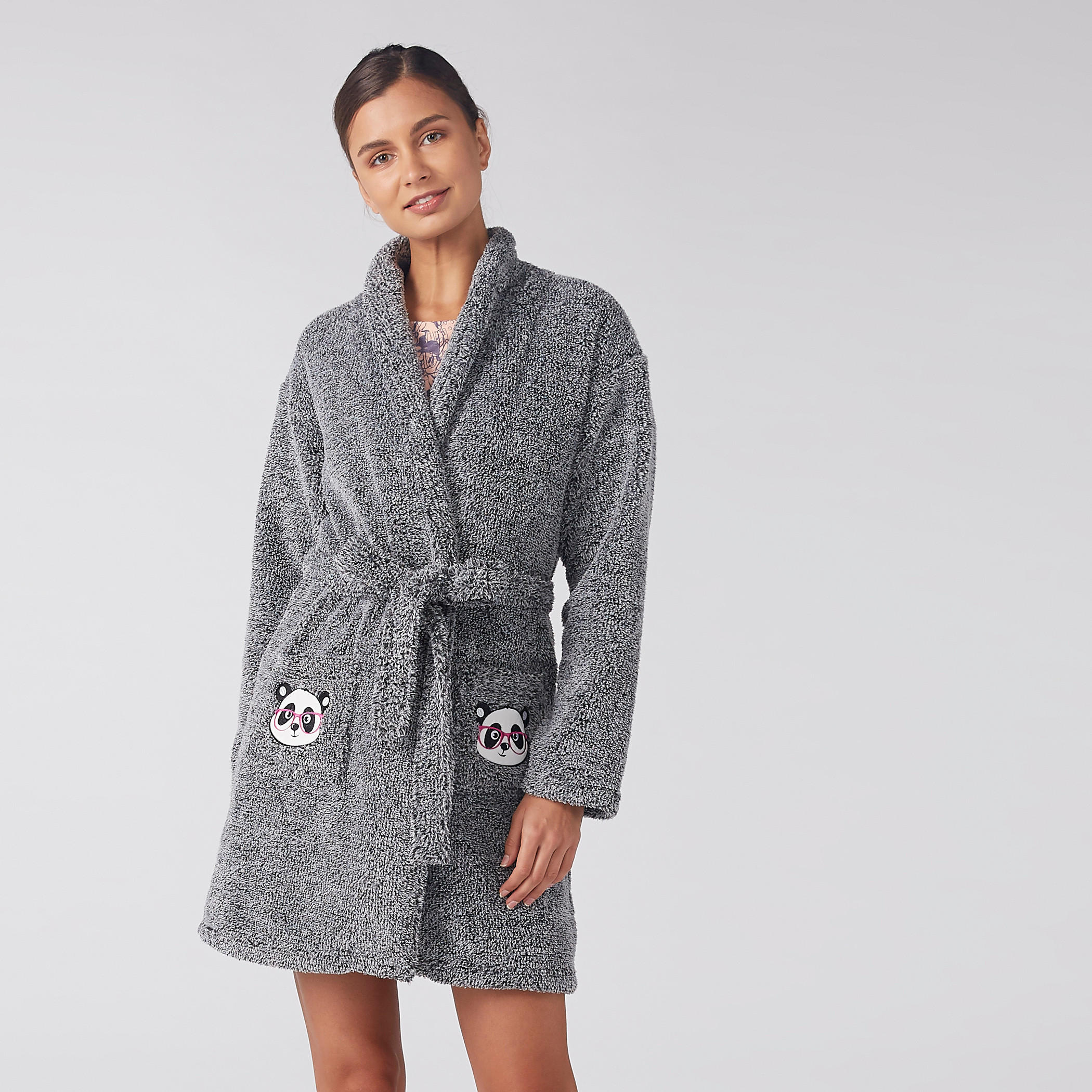 روب بارز الملمس بأكمام طويلة وأربطة باندا-women-clothing-nightwear-robes-image-1