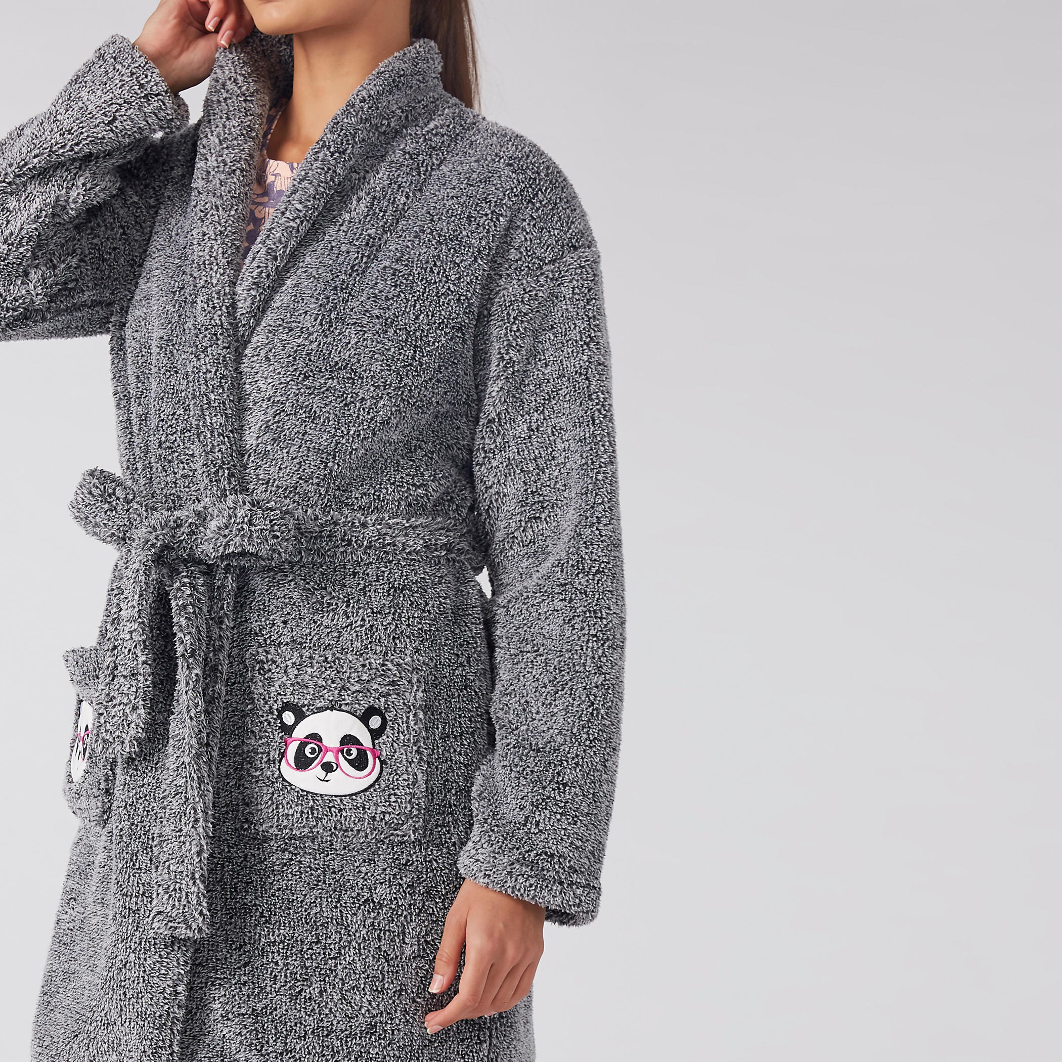روب بارز الملمس بأكمام طويلة وأربطة باندا-women-clothing-nightwear-robes-image-2
