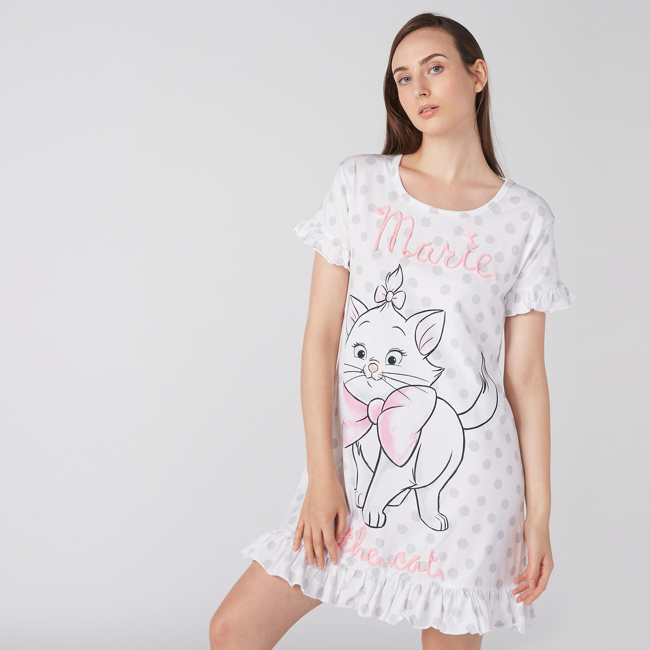 قميص نوم بطبعات ماري وياقة مستديرة وأكمام كشكش-women-clothing-nightwear-nighties-image-1