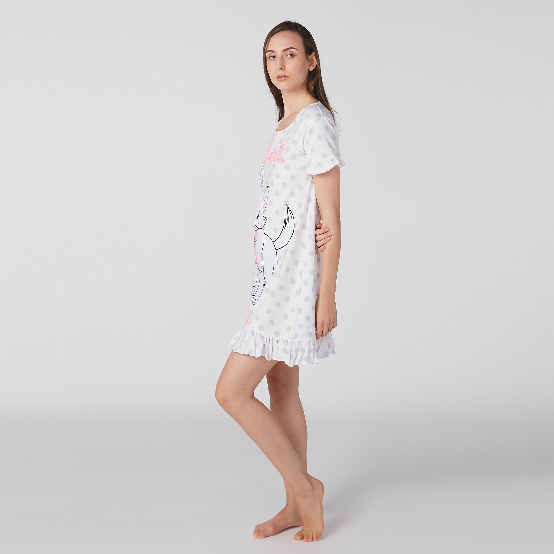 قميص نوم بطبعات ماري وياقة مستديرة وأكمام كشكش-women-clothing-nightwear-nighties-image-3