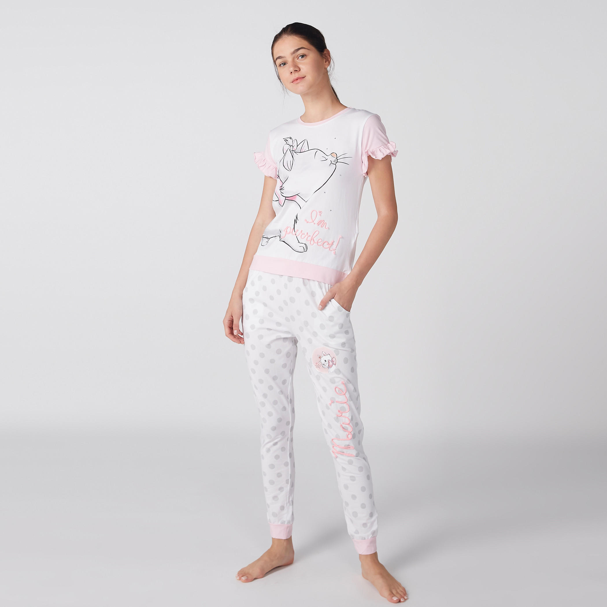 طقم بنطال رياضي وبلوزة بياقة مستديرة وطبعات ماري-women-clothing-nightwear-pyjamas-longsets-image-1