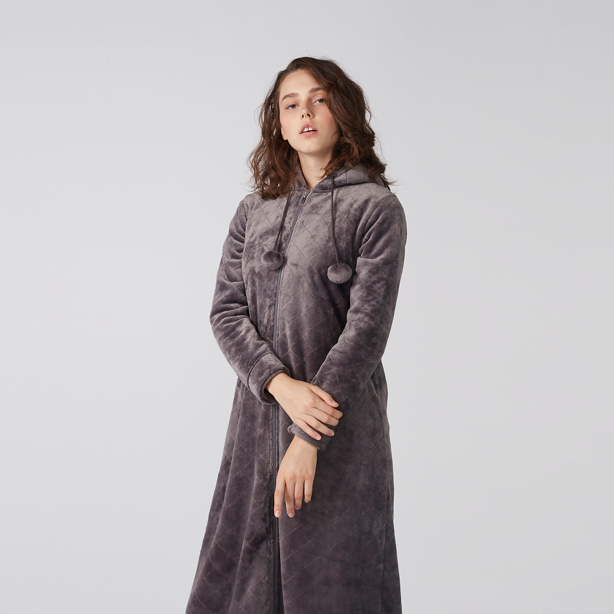 Plush Sleep Dress with Long Sleeves and Hood-women-clothing-nightwear-nighties-image-1