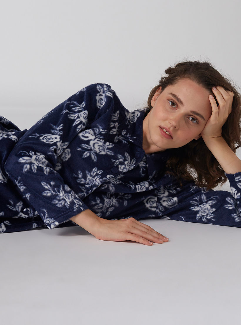طقم بيجاما ذو نقش مطبوع وقميص بأكمام طويلة-women-clothing-nightwear-pyjamas-longsets-image-2