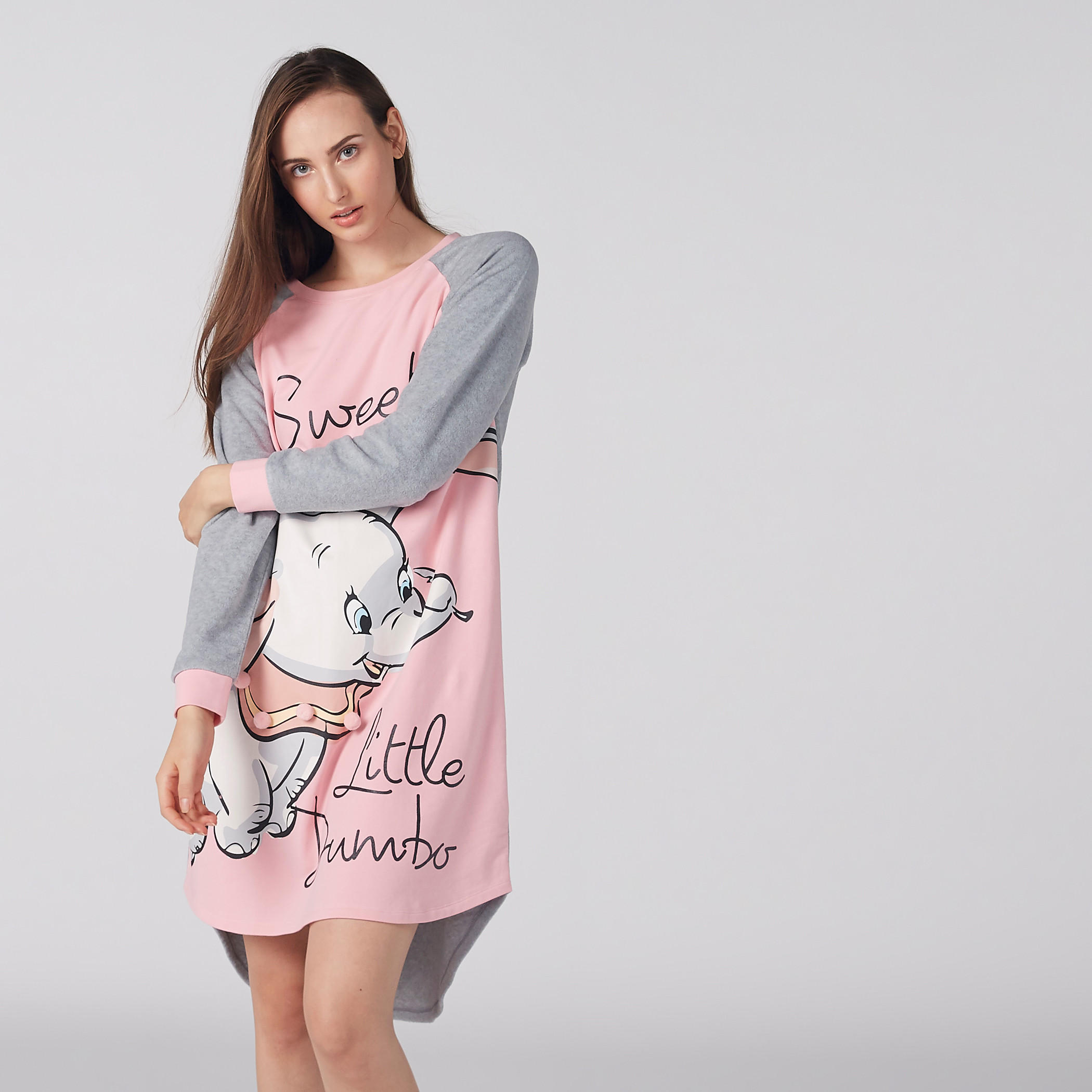 قميص نوم بياقة مستديرة وأكمام مغايرة وطبعات-women-clothing-nightwear-nighties-image-1
