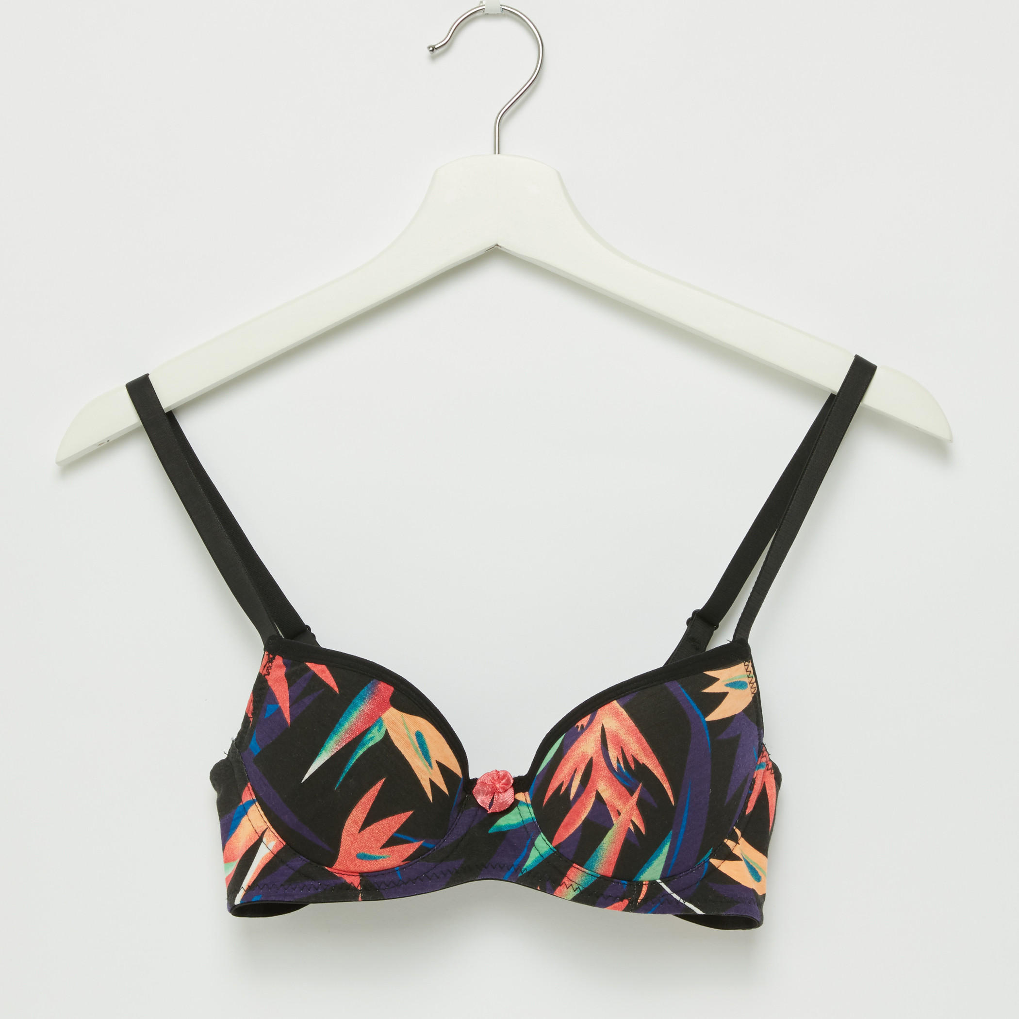 Printed Padded Plunge Bra with Hook and Eye Closure-women-clothing-lingerie-bras-image-1
