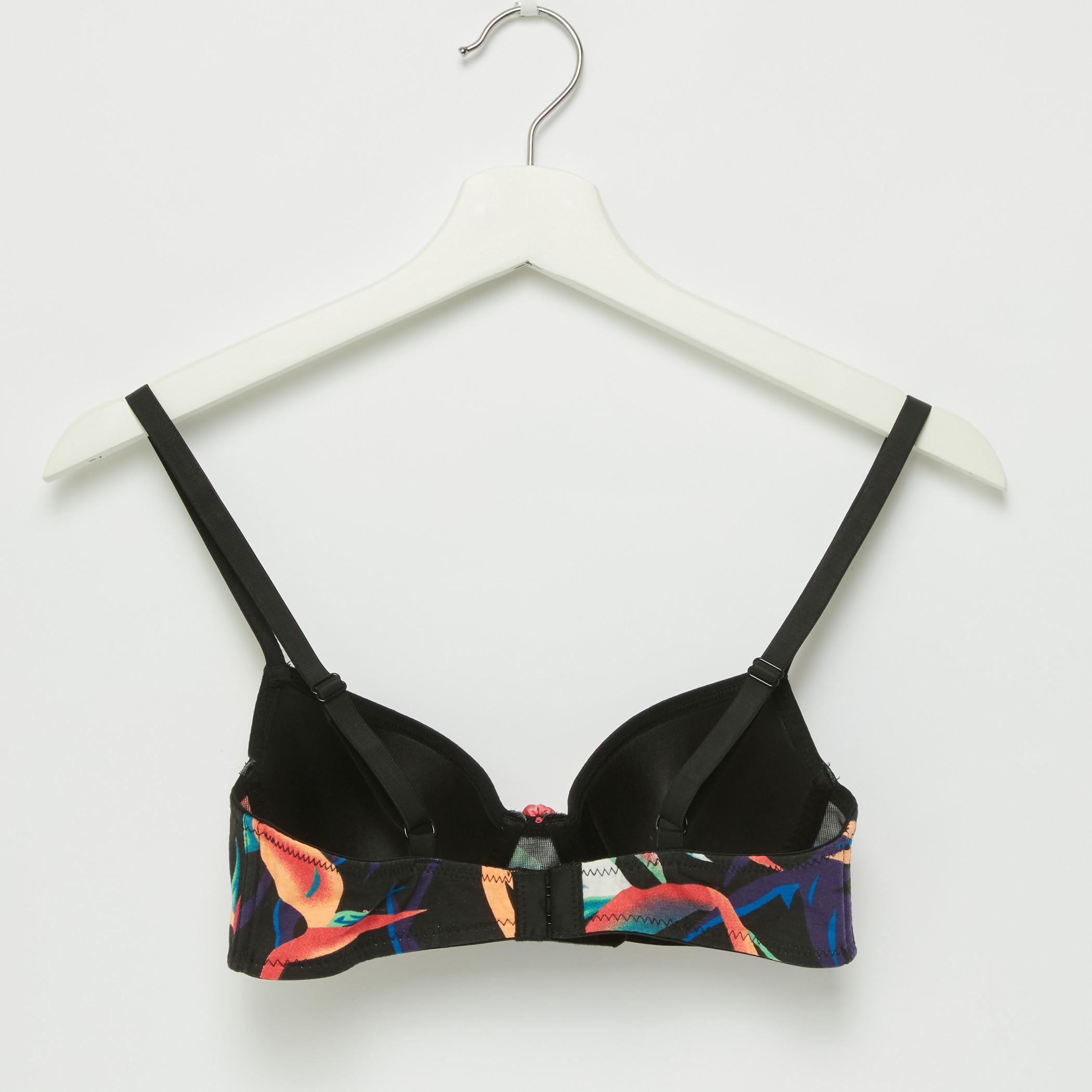 Printed Padded Plunge Bra with Hook and Eye Closure-women-clothing-lingerie-bras-image-2