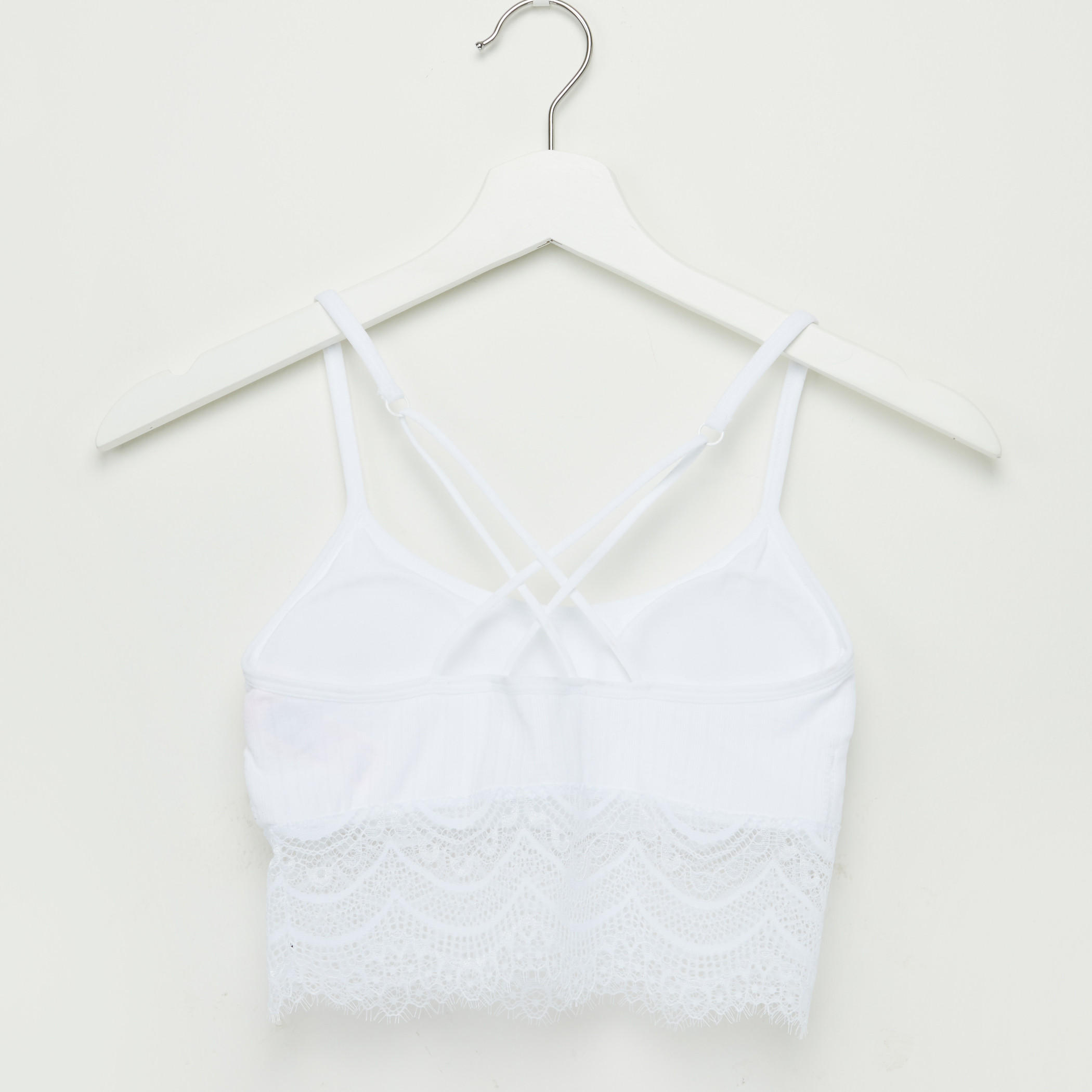 صدريّة بارزة الملمس بحمّالات متقاطعة وتفاصيل دانتيل - طقم من قطعتين-women-clothing-lingerie-bras-image-5