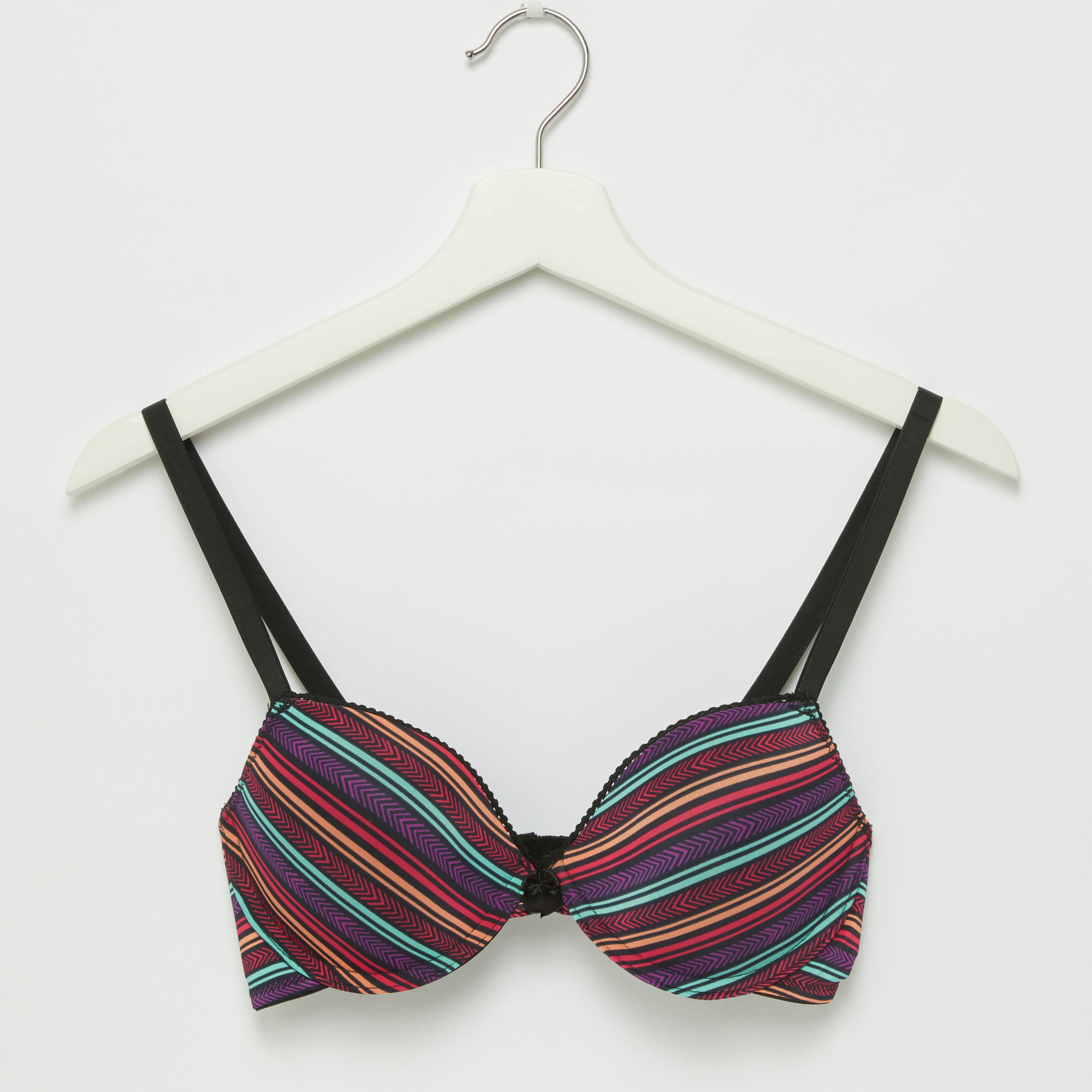 صدريّة تيشيرت مقلّمة بحمّالات قابلة للتعديل ومشبك إغلاق-women-clothing-lingerie-bras-image-1