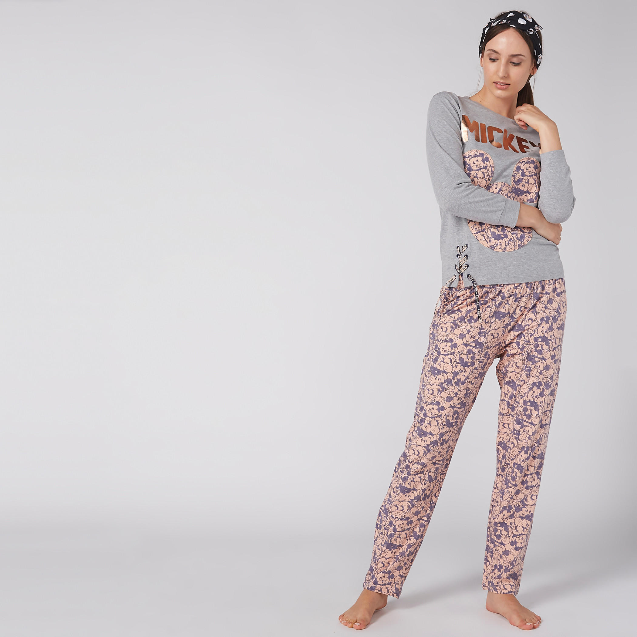 Mickey Mouse Printed T-Shirt and Pyjama Set-women-clothing-nightwear-pyjamas-longsets-image-2