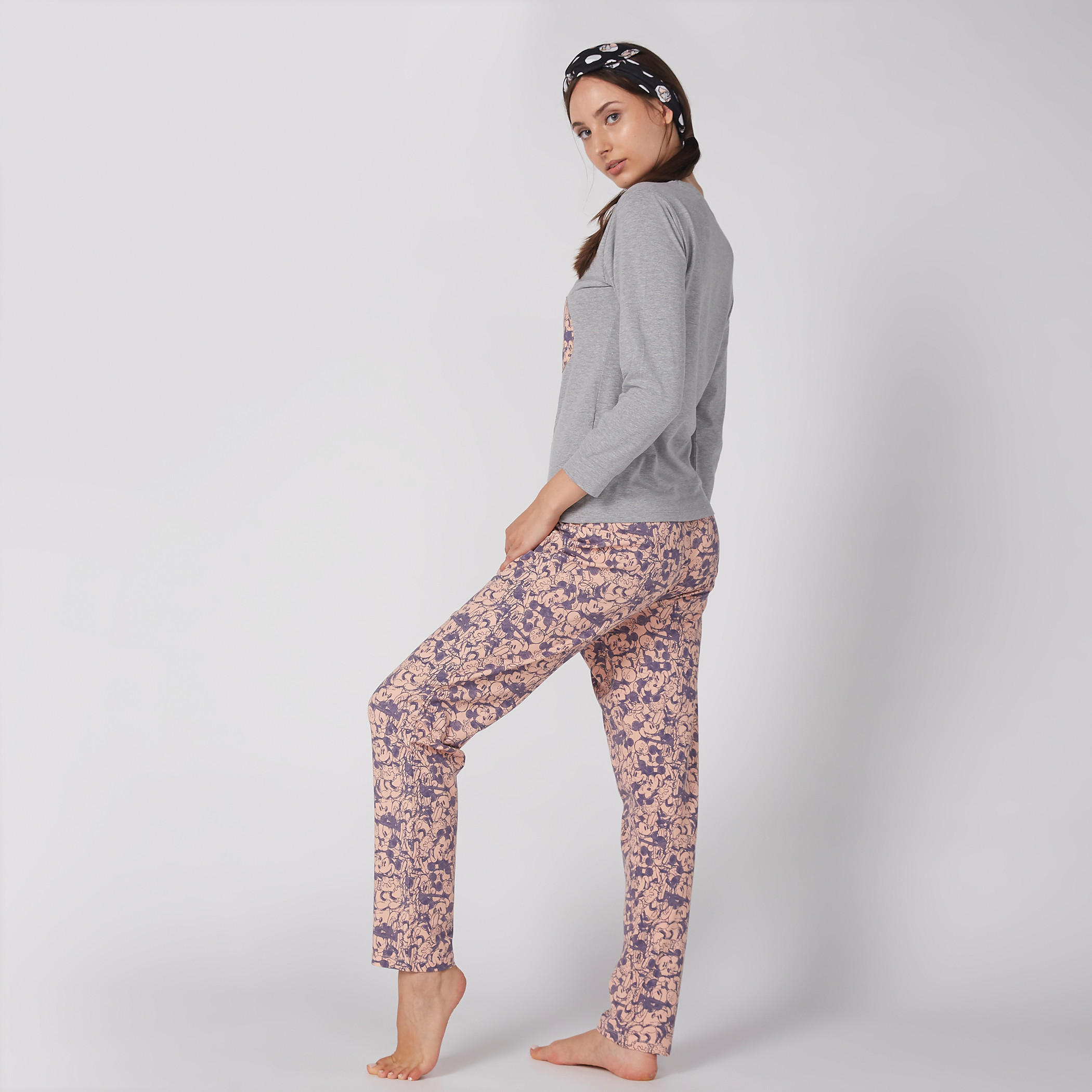 Mickey Mouse Printed T-Shirt and Pyjama Set-women-clothing-nightwear-pyjamas-longsets-image-3