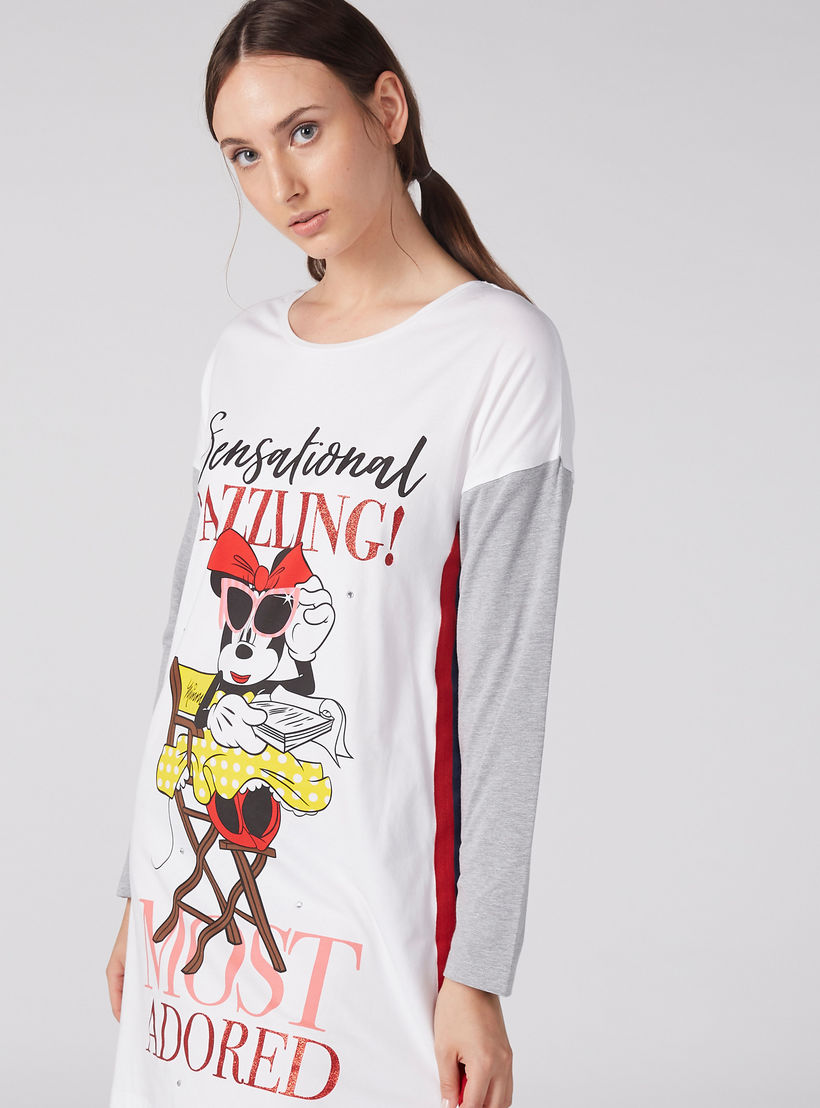 قميص نوم بياقة مستديرة وأكمام طويلة وطبعات-women-clothing-nightwear-nighties-image-1