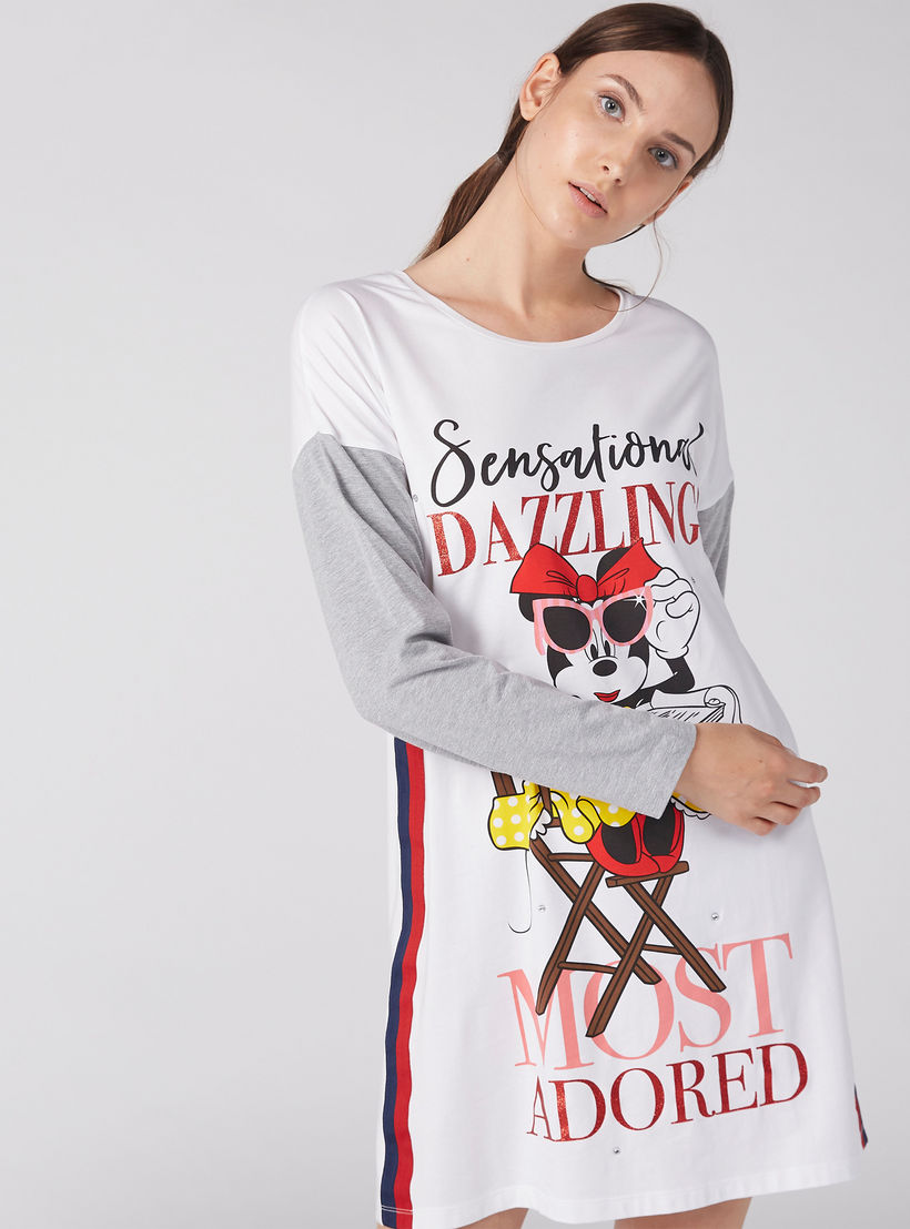 قميص نوم بياقة مستديرة وأكمام طويلة وطبعات-women-clothing-nightwear-nighties-image-4