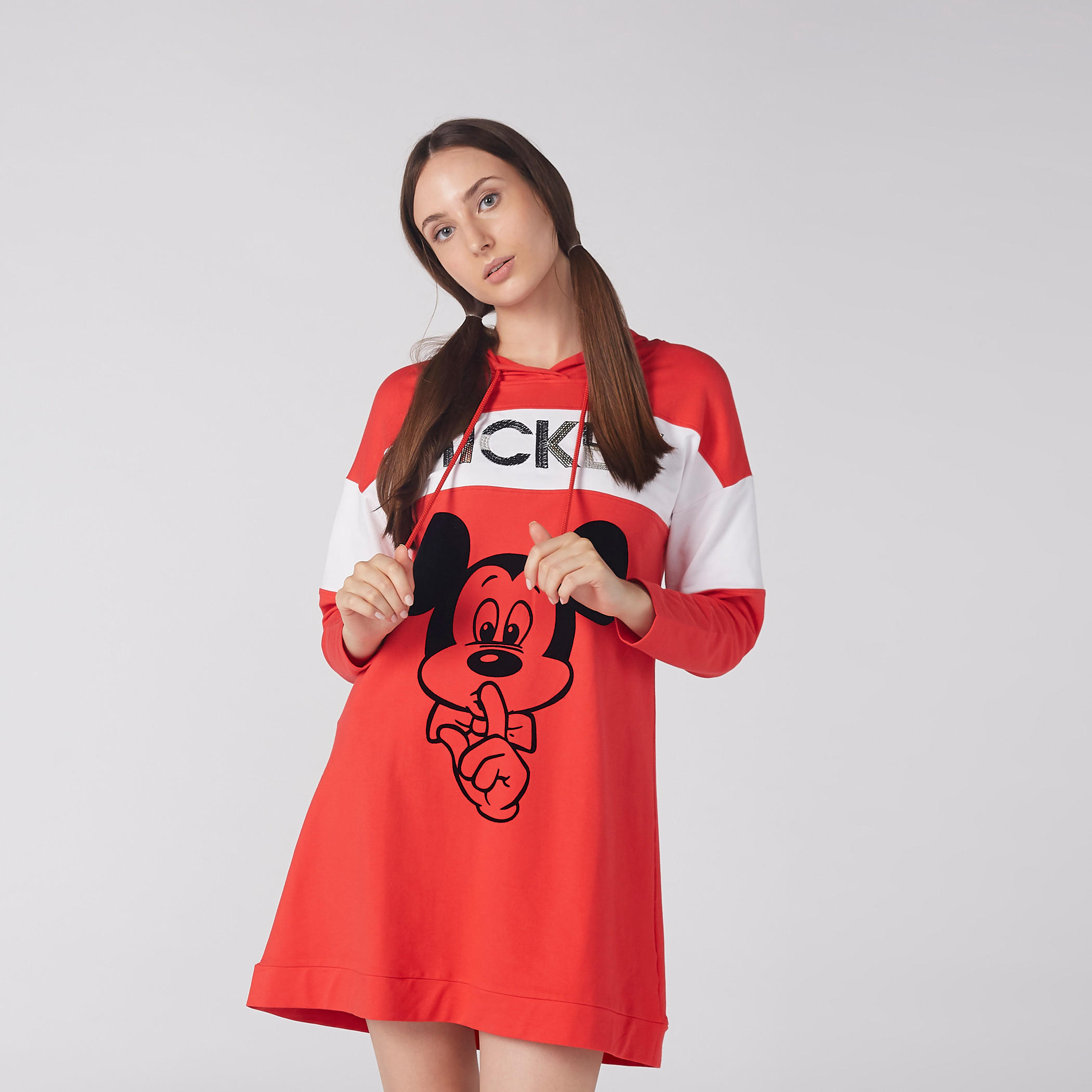 Mickey Mouse Printed Sleep Dress with Hood and Long Sleeves-women-clothing-nightwear-nighties-image-1