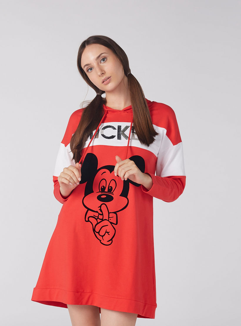Mickey Mouse Printed Sleep Dress with Hood and Long Sleeves-women-clothing-nightwear-nighties-image-1