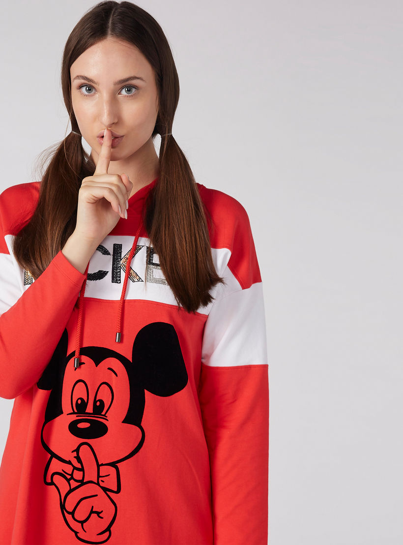 Mickey Mouse Printed Sleep Dress with Hood and Long Sleeves-women-clothing-nightwear-nighties-image-2