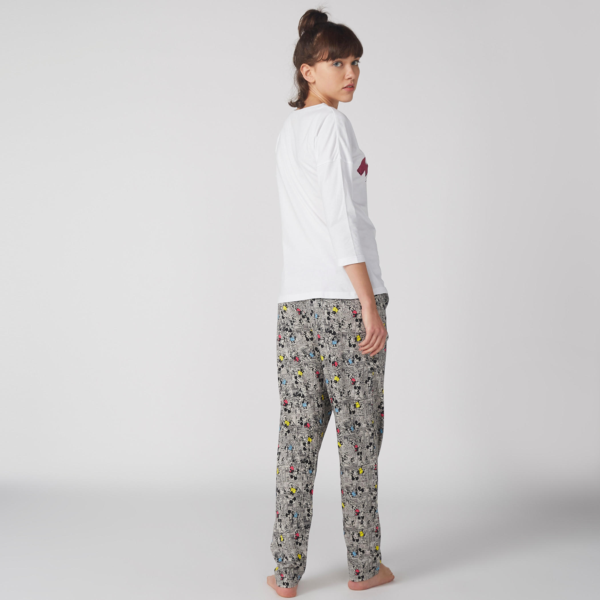 Mickey Mouse Printed T-Shirt and Pyjama Set-women-clothing-nightwear-pyjamas-longsets-image-2