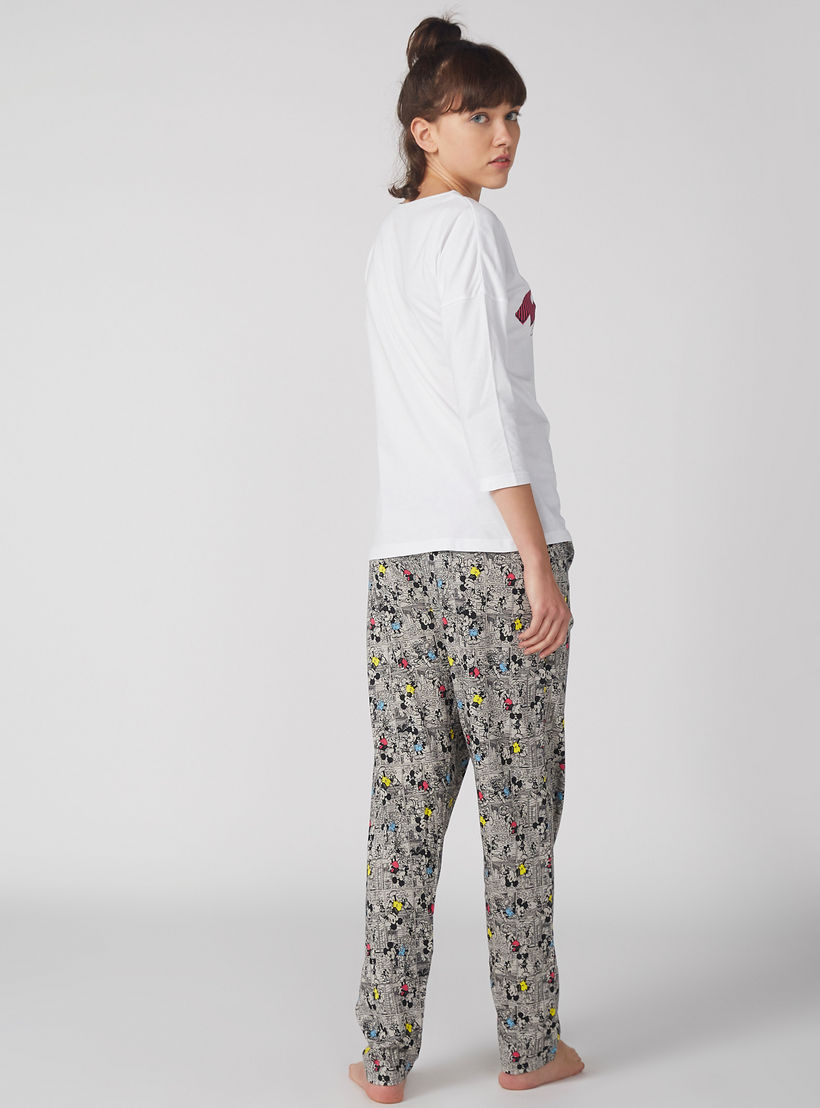 Mickey Mouse Printed T-Shirt and Pyjama Set-women-clothing-nightwear-pyjamas-longsets-image-2