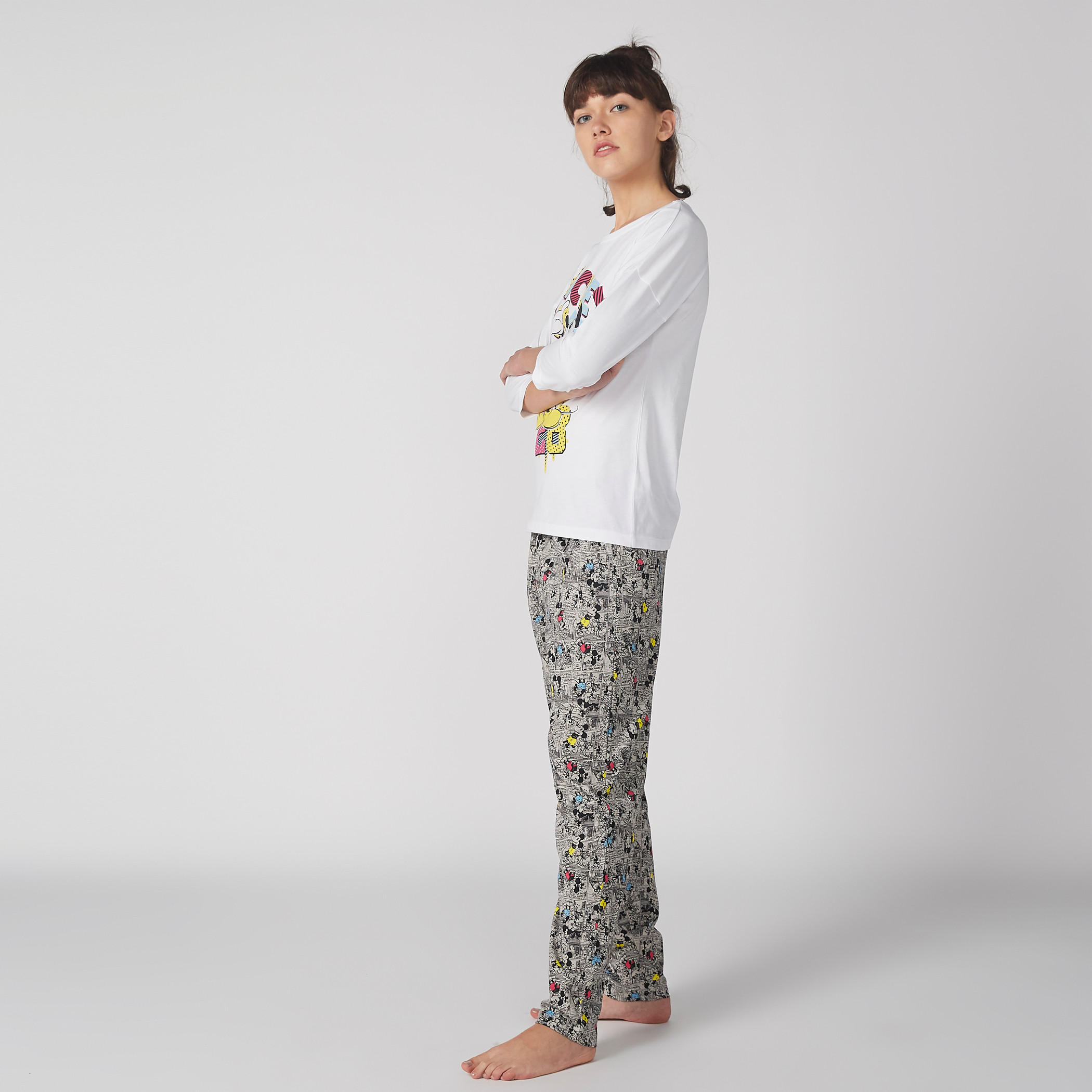 Mickey Mouse Printed T-Shirt and Pyjama Set-women-clothing-nightwear-pyjamas-longsets-image-3