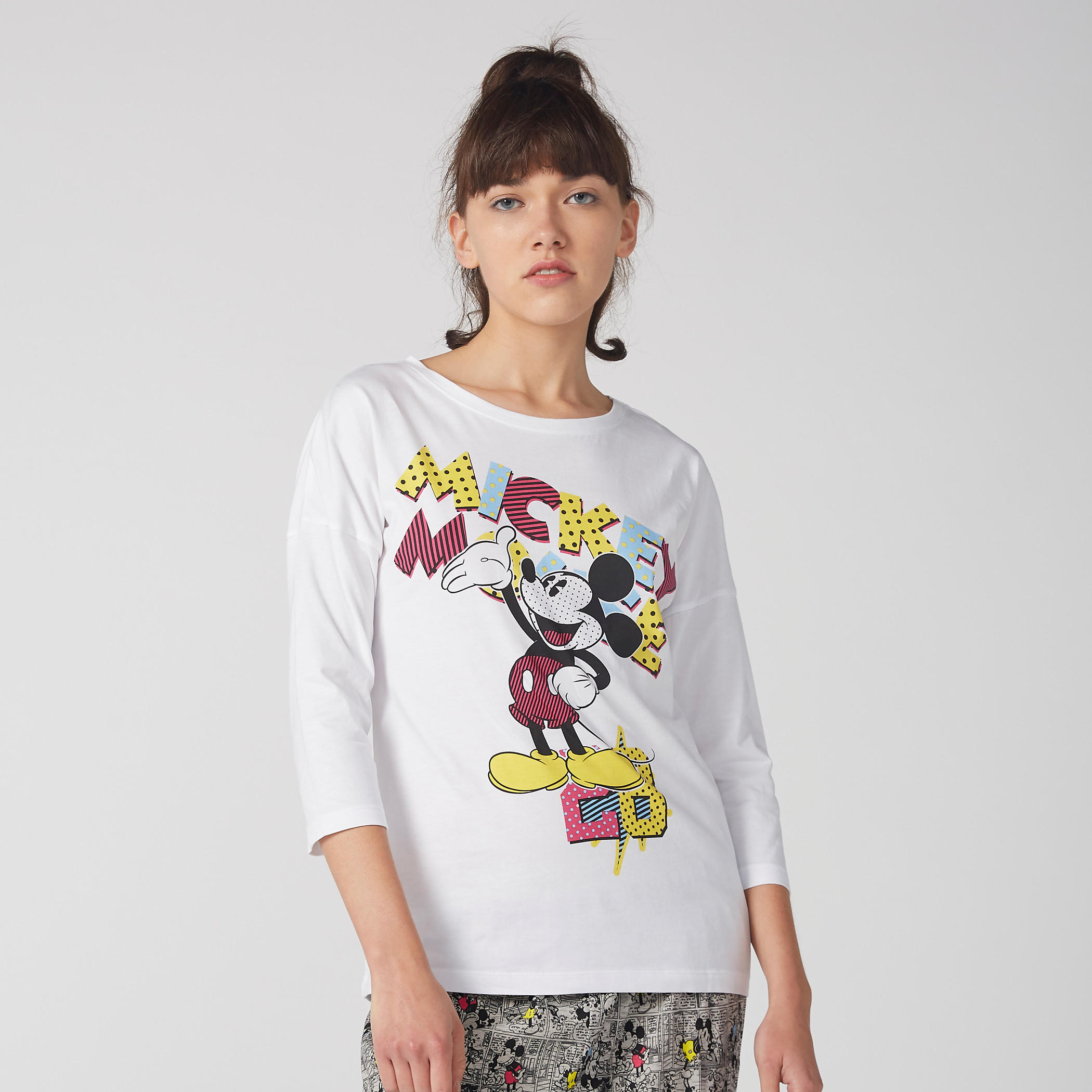 Mickey Mouse Printed T-Shirt and Pyjama Set-women-clothing-nightwear-pyjamas-longsets-image-4
