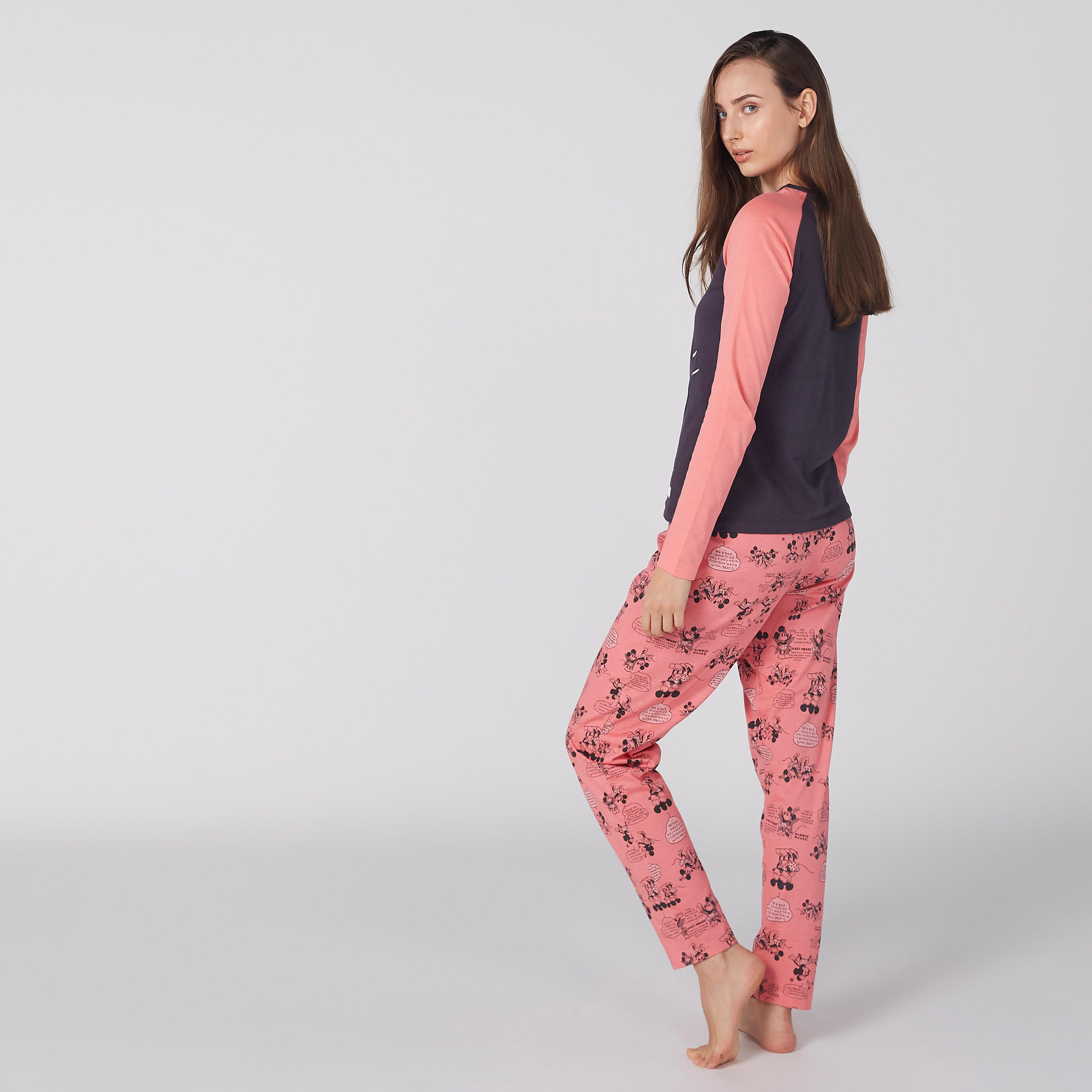 Mickey Mouse Printed Raglan Sleeves T-Shirt and Pyjama Set-women-clothing-nightwear-pyjamas-longsets-image-4