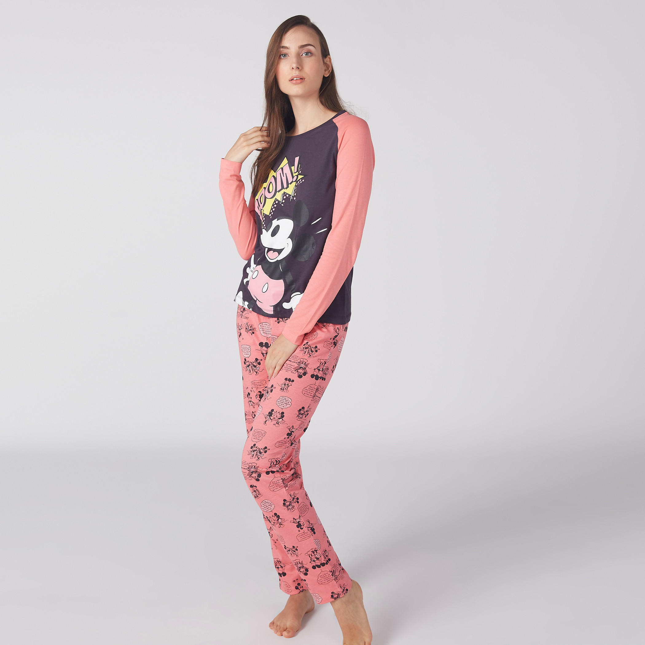 Mickey Mouse Printed Raglan Sleeves T-Shirt and Pyjama Set-women-clothing-nightwear-pyjamas-longsets-image-5