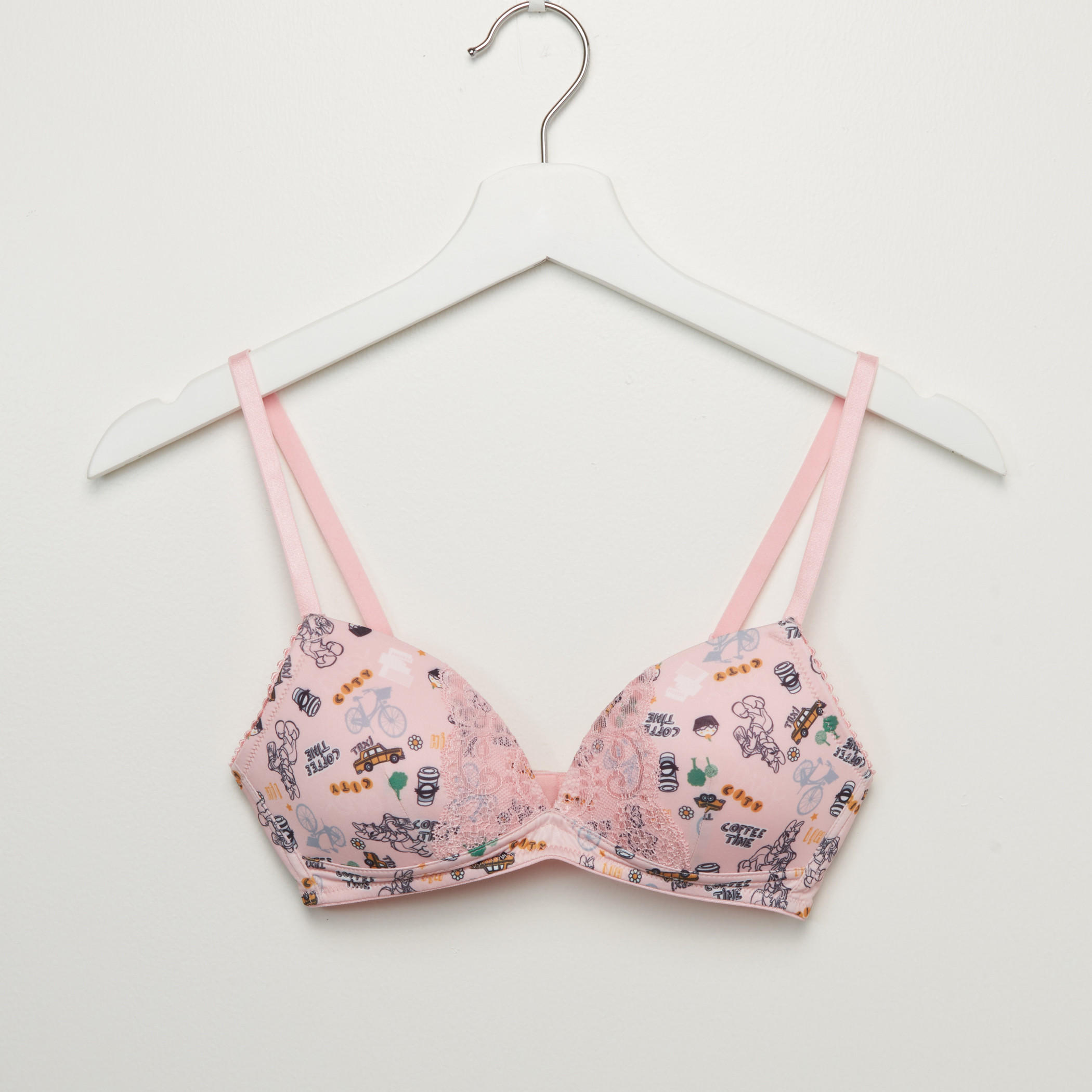 Printed Padded Bra with Lace Detail Brief-women-clothing-lingerie-lingeriesets-image-2