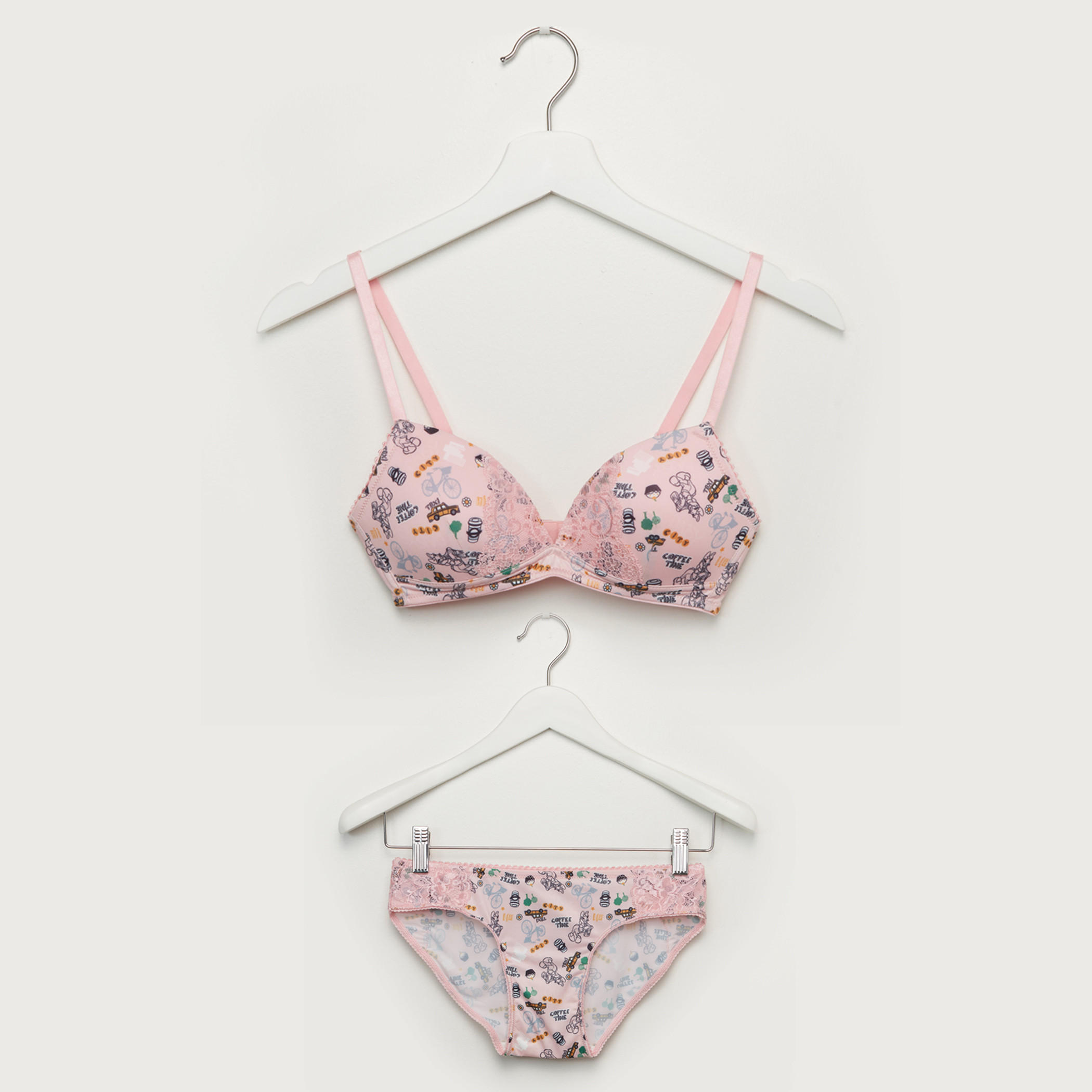 Printed Padded Bra with Lace Detail Brief-women-clothing-lingerie-lingeriesets-image-1