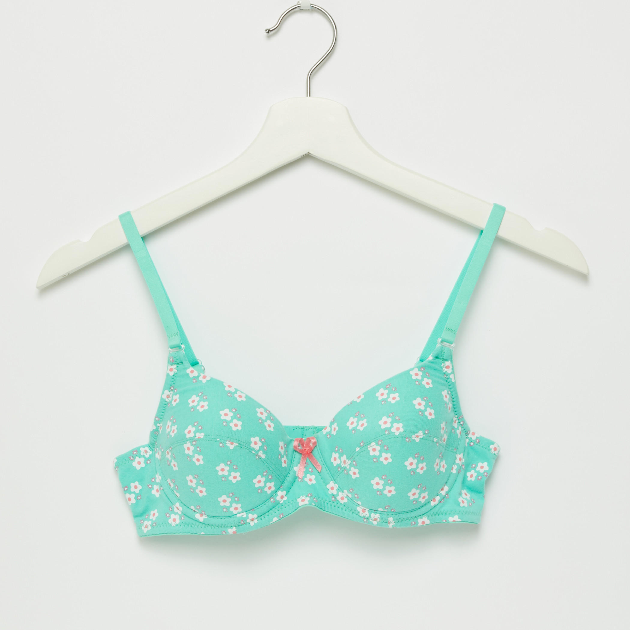 Printed T-Shirt Bra with Bow Detail and Hook and Eye Closure-women-clothing-lingerie-bras-image-2