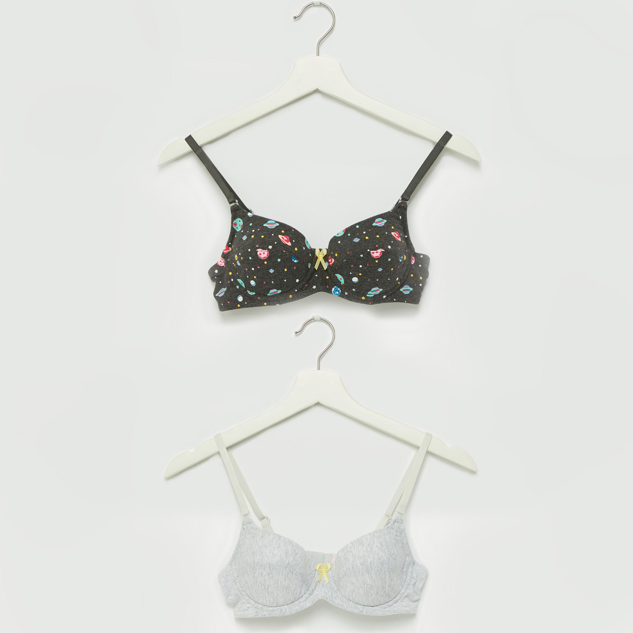 Bow Detail Padded T-Shirt Bra with Hook and Eye Closure - Set of 2-women-clothing-lingerie-bras-image-1