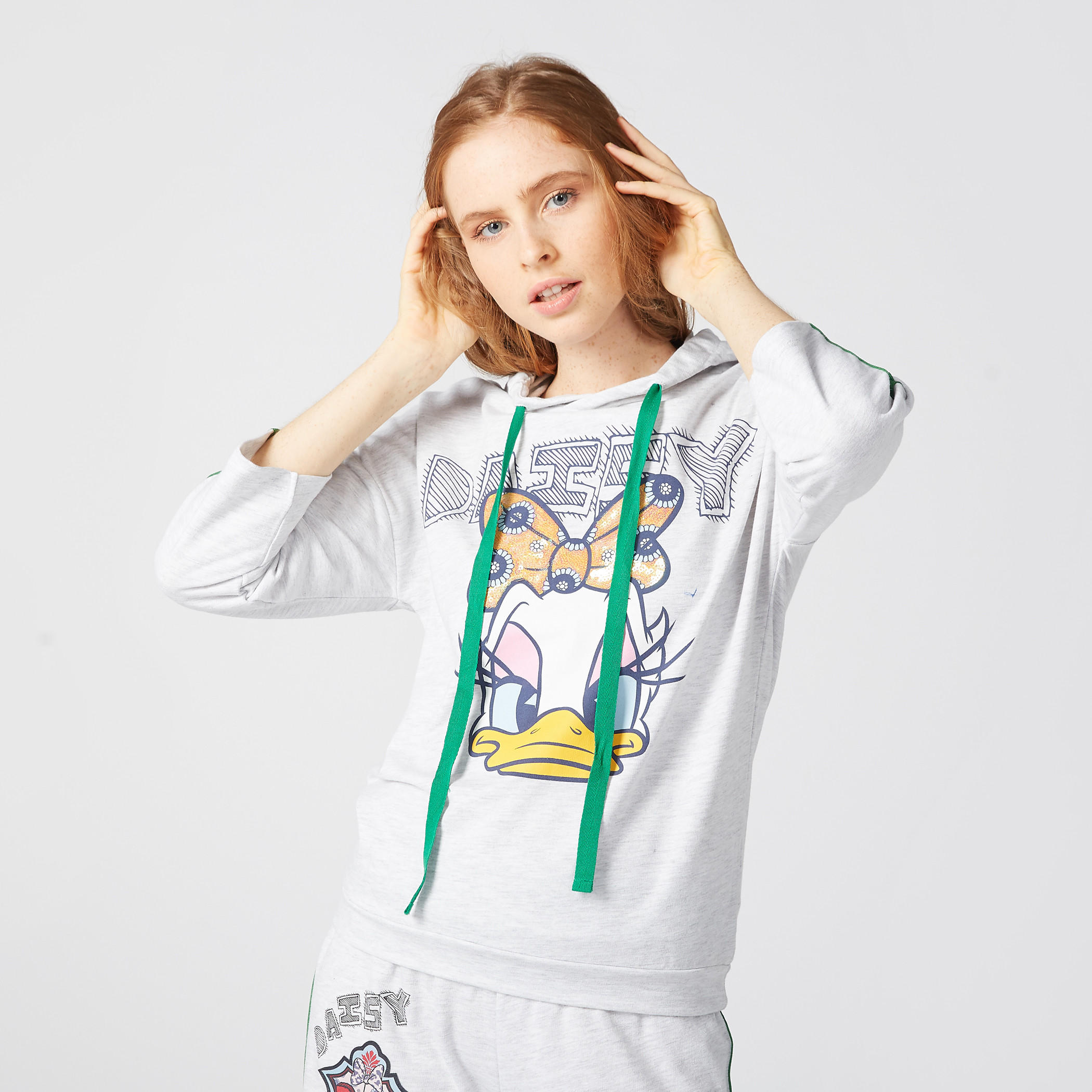 سويت شيرت بقبّعة وأكمام 3/4 وطبعات دايزي داك-women-clothing-nightwear-pyjamas-tops-image-2