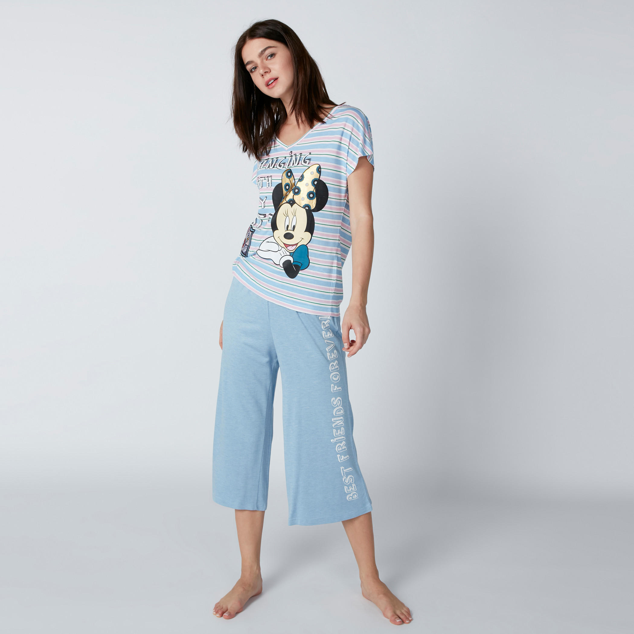 Minnie Mouse Printed T-Shirt with Capri-women-clothing-nightwear-pyjamas-longsets-image-1
