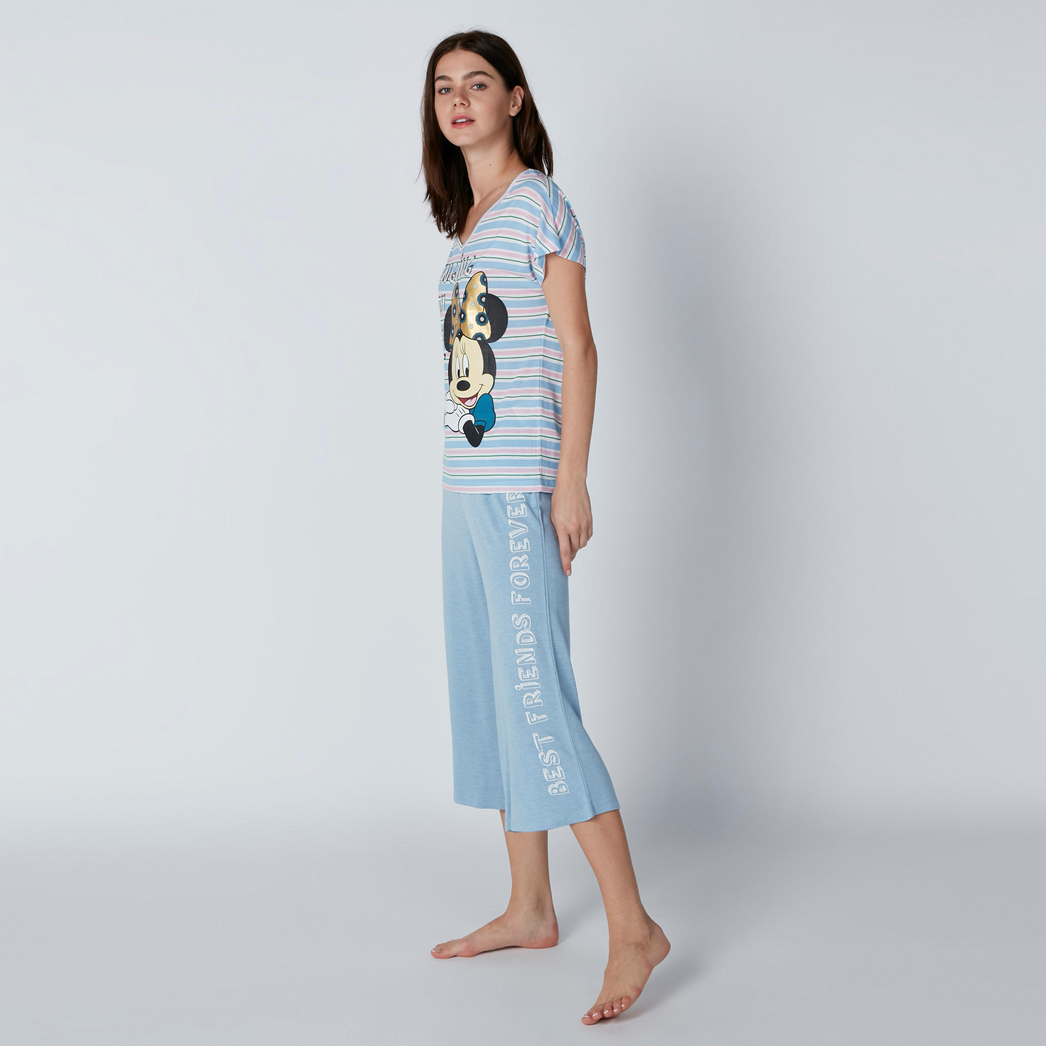 Minnie Mouse Printed T-Shirt with Capri-women-clothing-nightwear-pyjamas-longsets-image-3