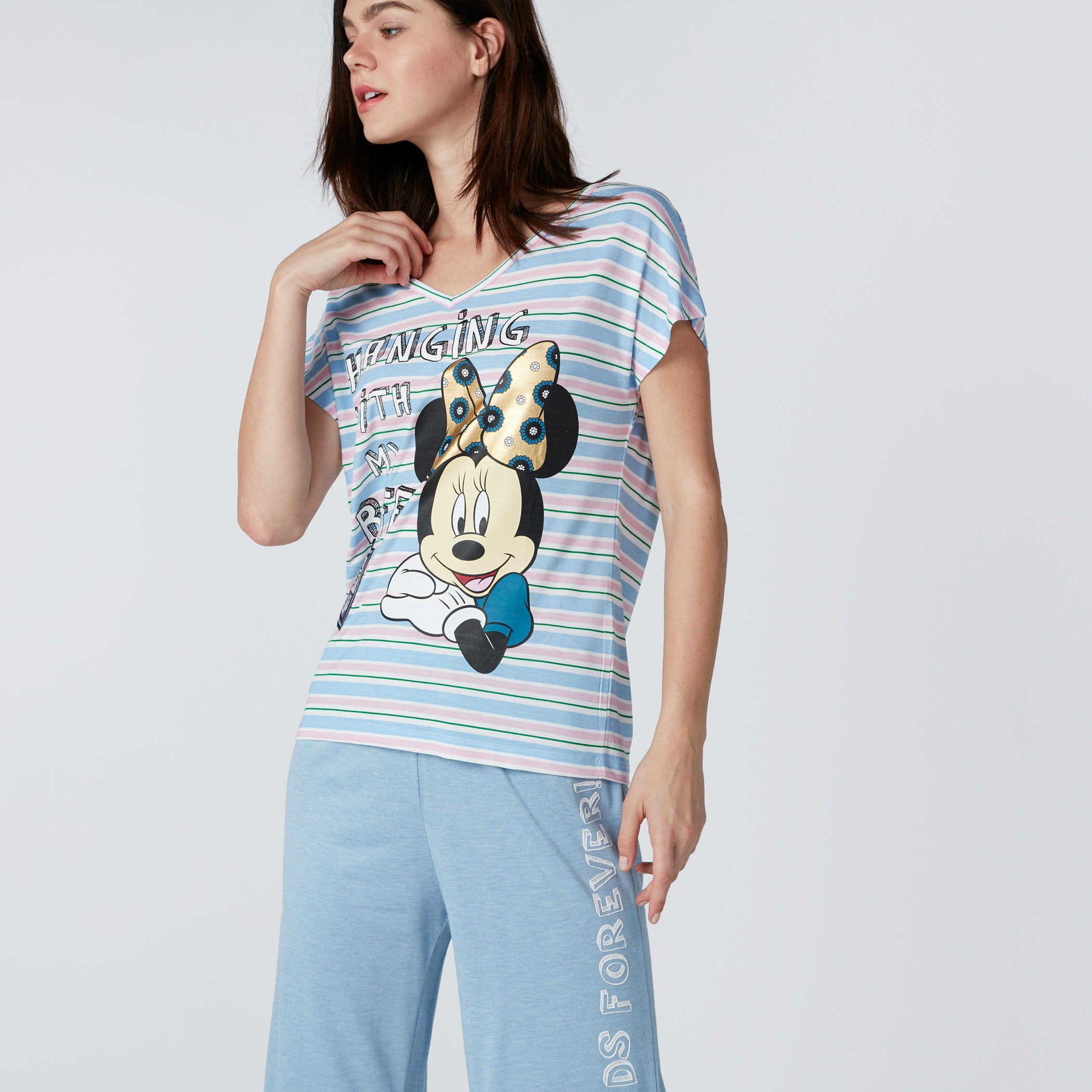 Minnie Mouse Printed T-Shirt with Capri-women-clothing-nightwear-pyjamas-longsets-image-4