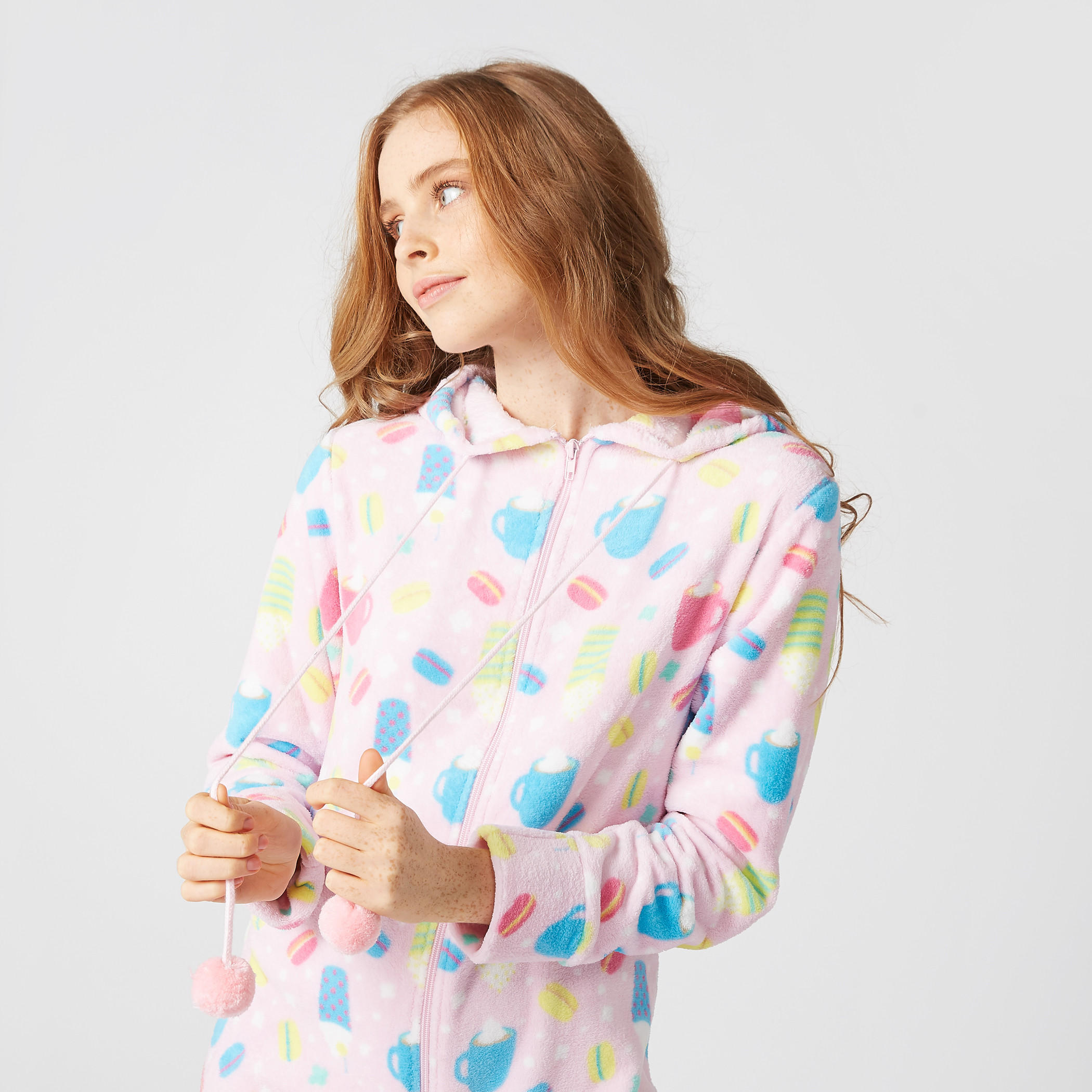 Printed Jumpsuit with Hood and Long Sleeves-women-clothing-nightwear-nighties-image-1