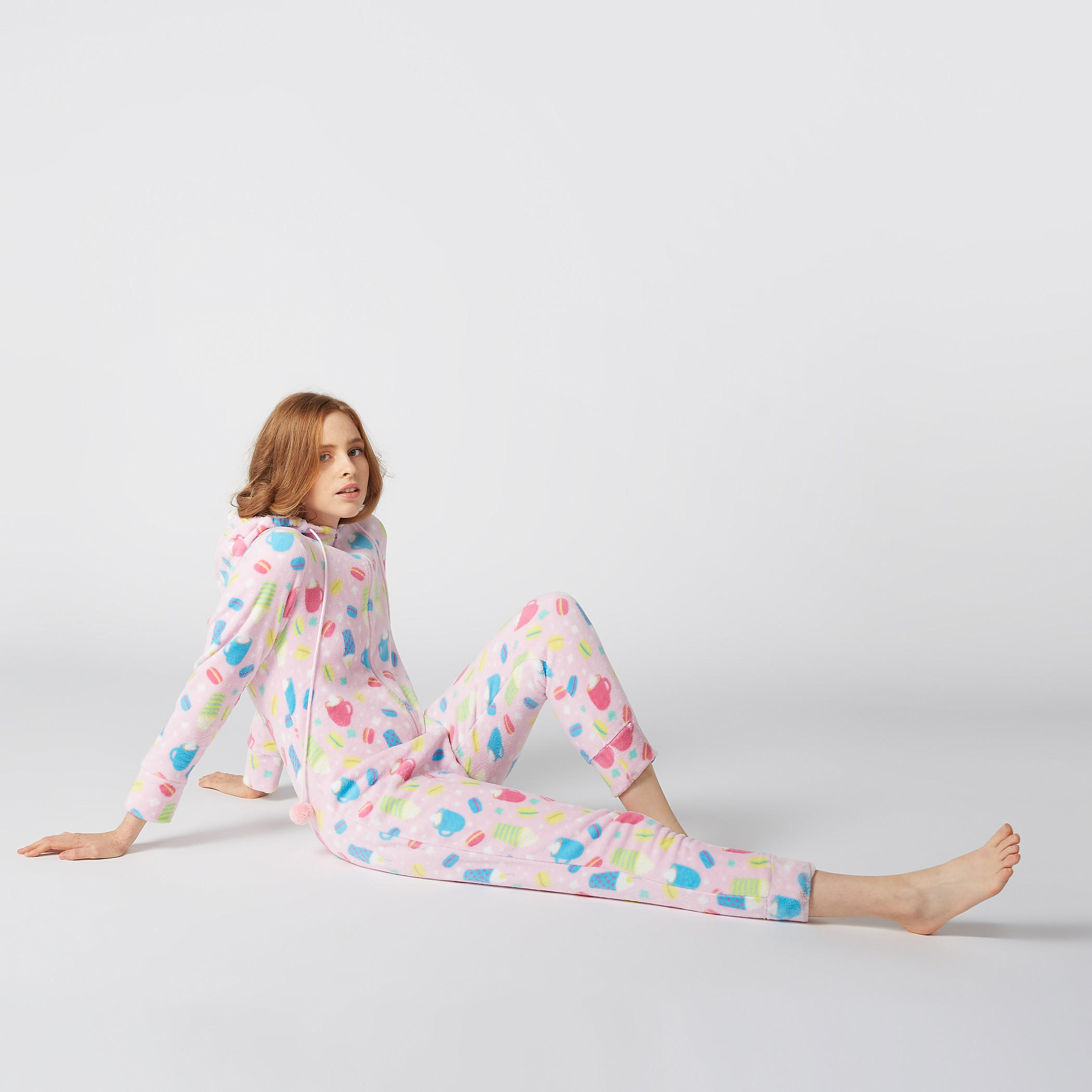 Printed Jumpsuit with Hood and Long Sleeves-women-clothing-nightwear-nighties-image-2